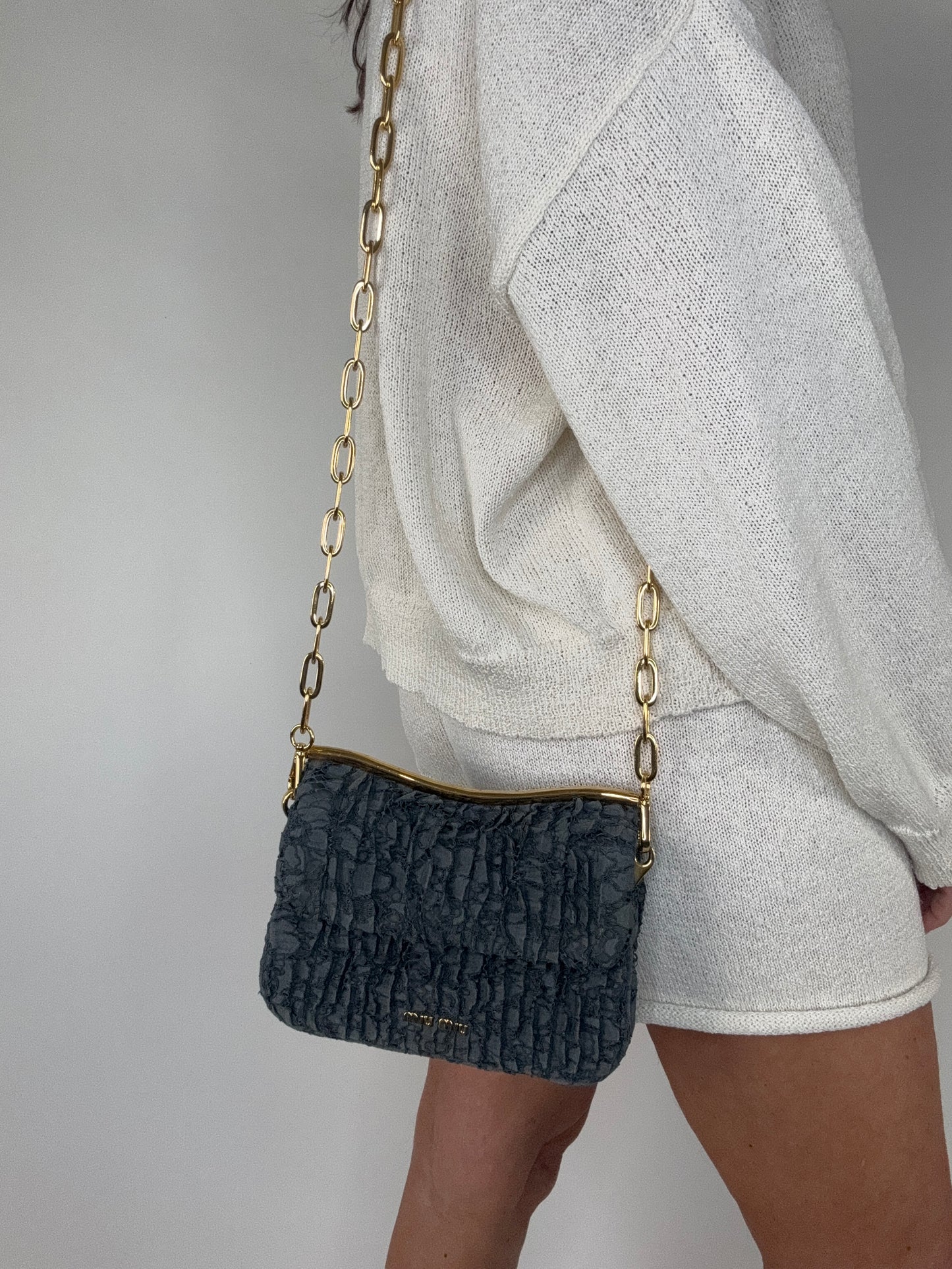 Miu Miu Matelasse Rare Denim Lace Two Way Bag