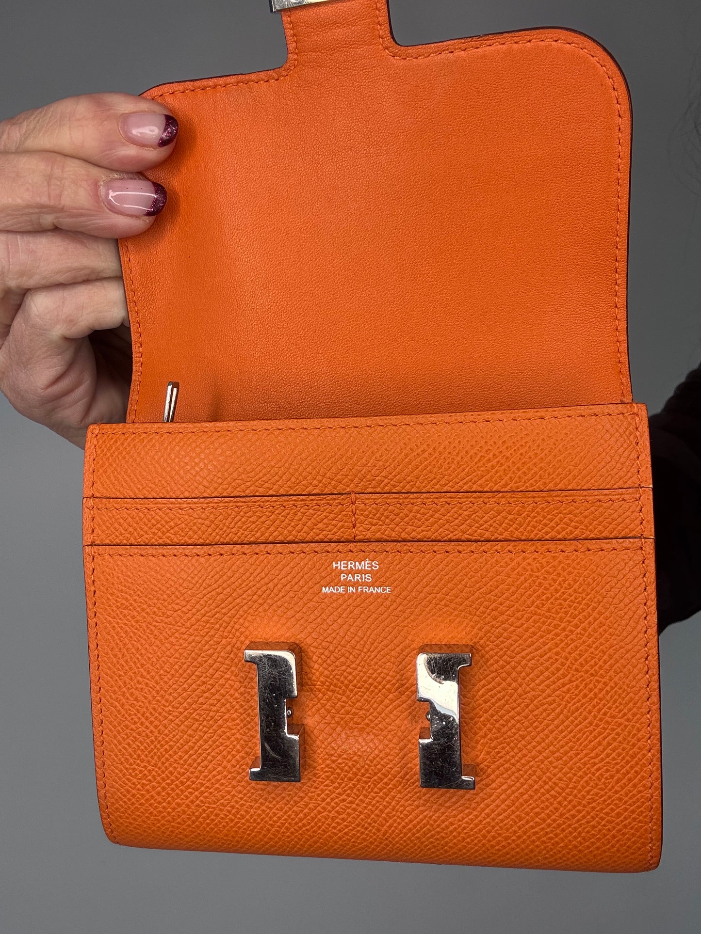 Hermes Constance Compact Wallet Orange Veau Epsom