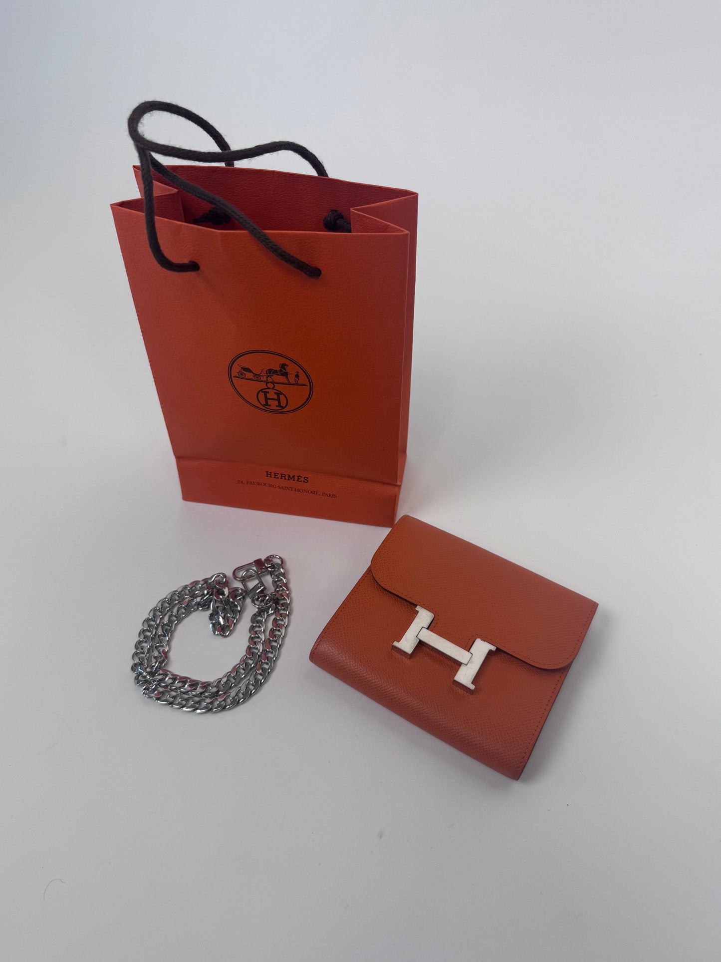 Hermes Constance Compact Wallet Orange Veau Epsom