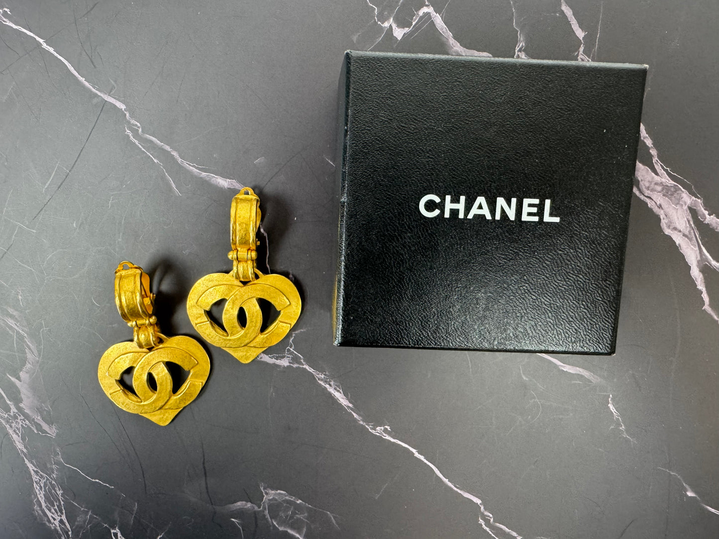 Chanel CC Heart Dangle Earrings