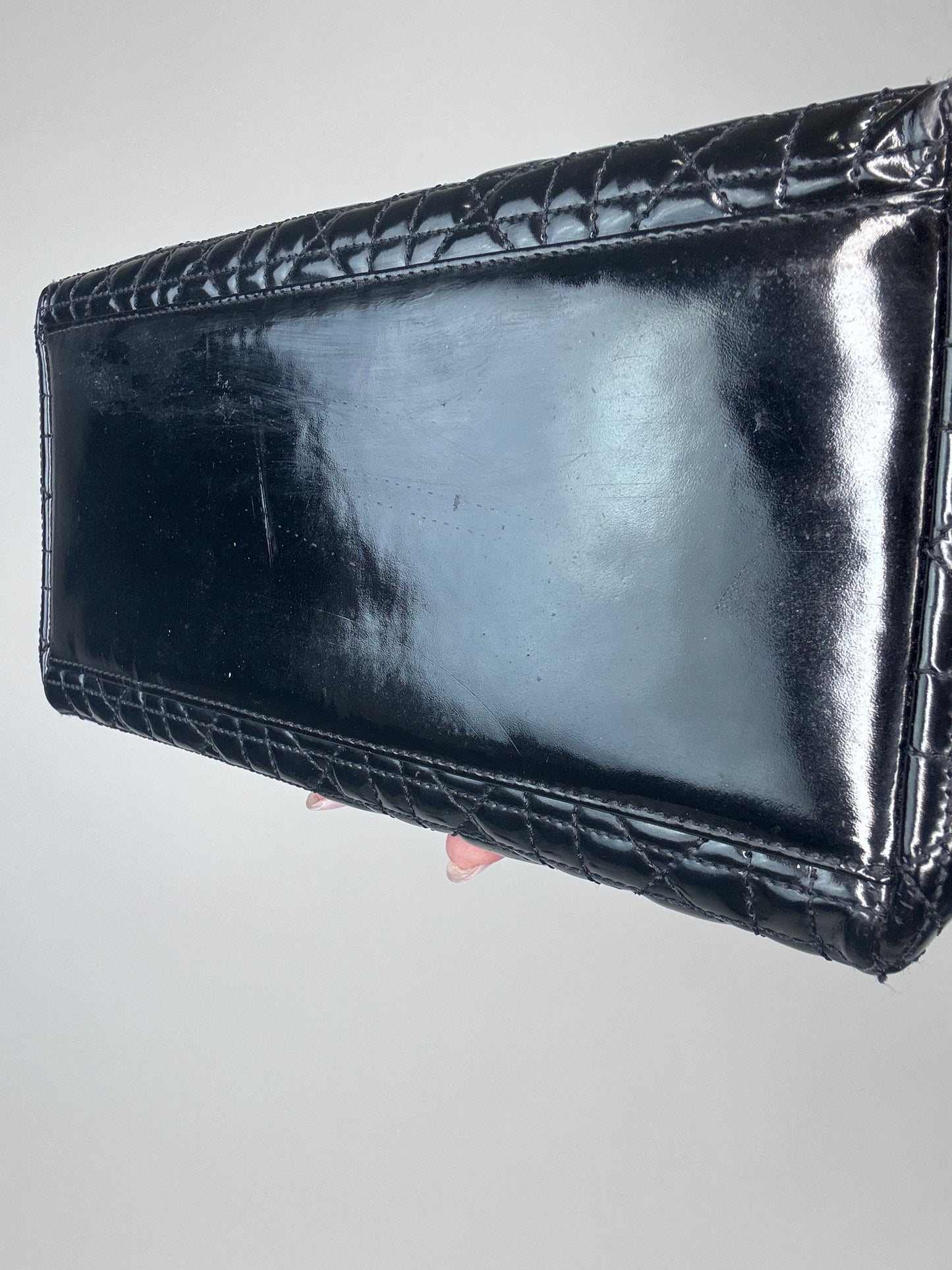 Dior Lady Cannage Enamel Black Two Way Bag