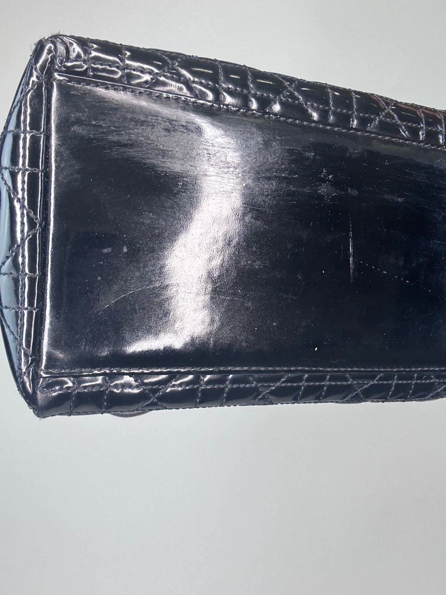 Dior Lady Cannage Enamel Black Two Way Bag