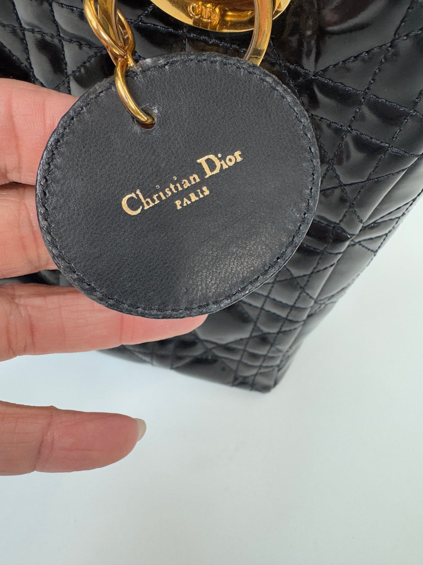 Dior Lady Cannage Enamel Black Two Way Bag