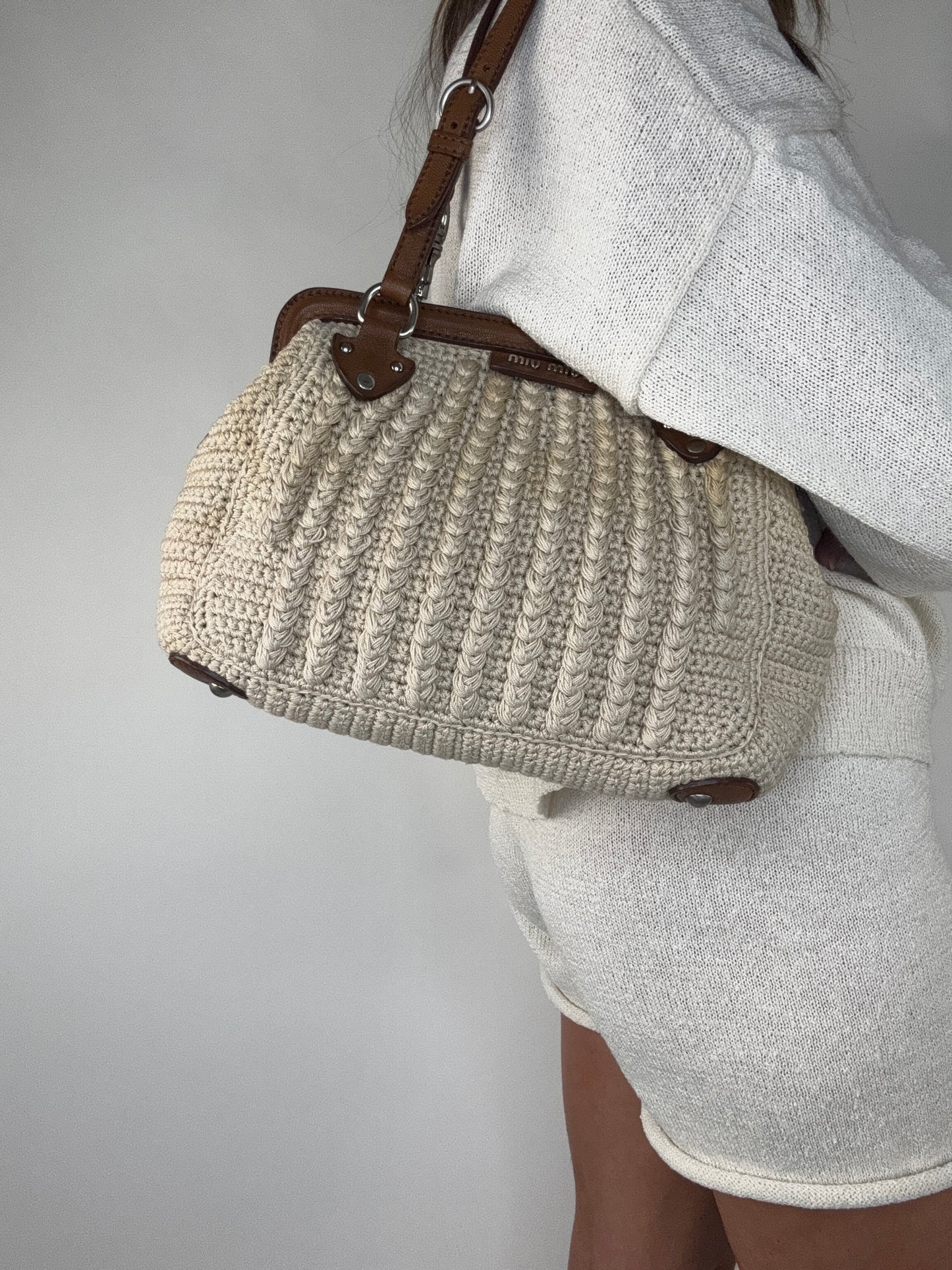 Miu Miu Rare Crochet Knit Vintage Shoulder Bag