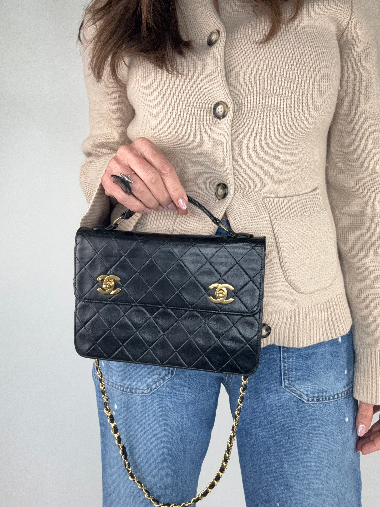 Chanel Extremely Rare Vintage Double Turn Lock Briefcase Bag