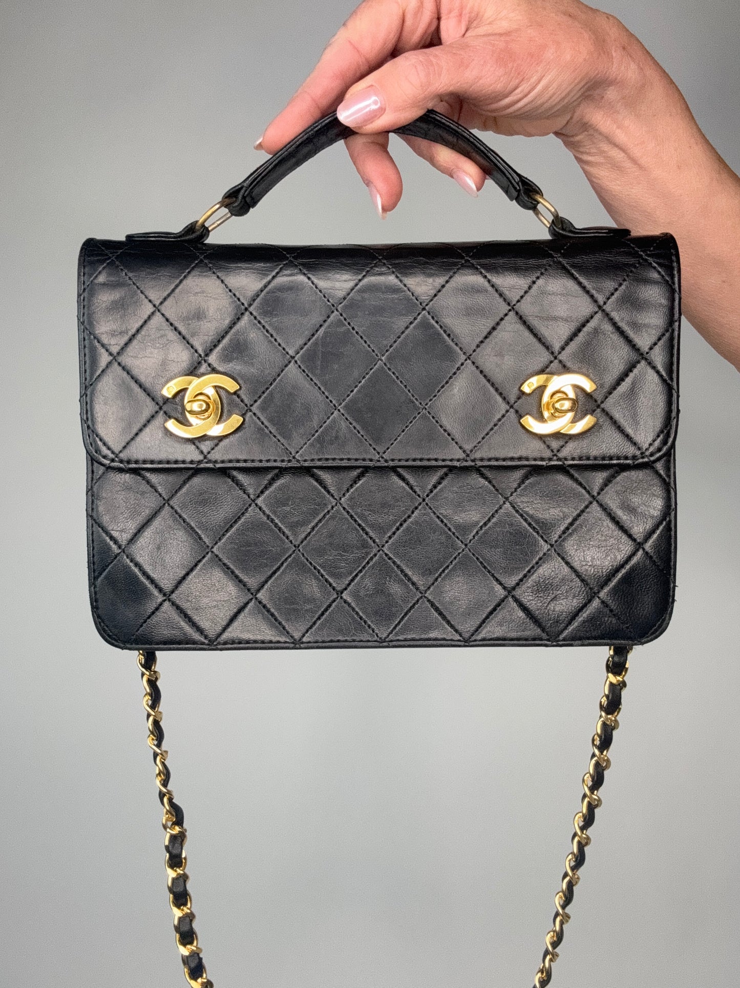 Chanel Extremely Rare Vintage Double Turn Lock Briefcase Bag