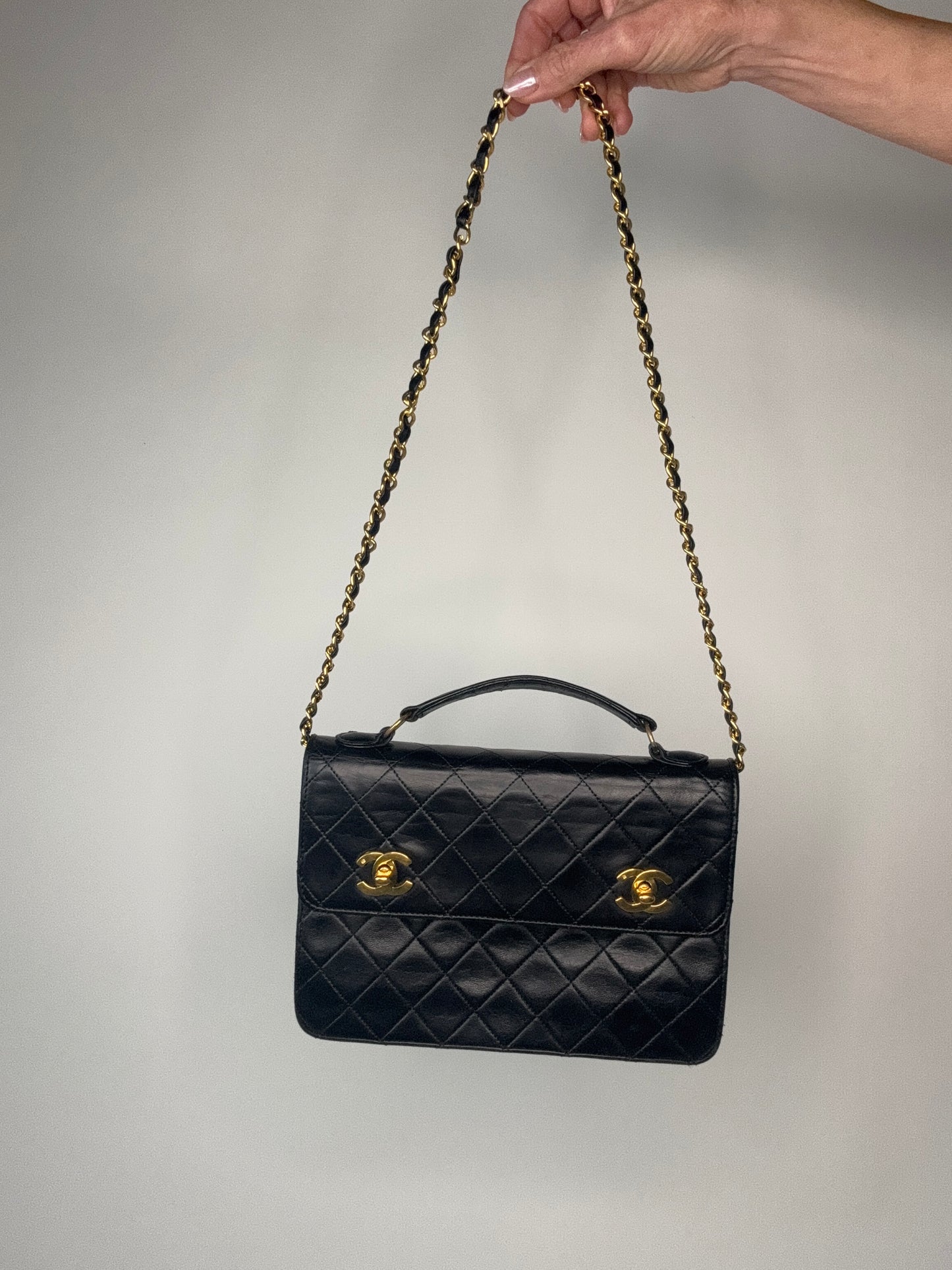 Chanel Extremely Rare Vintage Double Turn Lock Briefcase Bag
