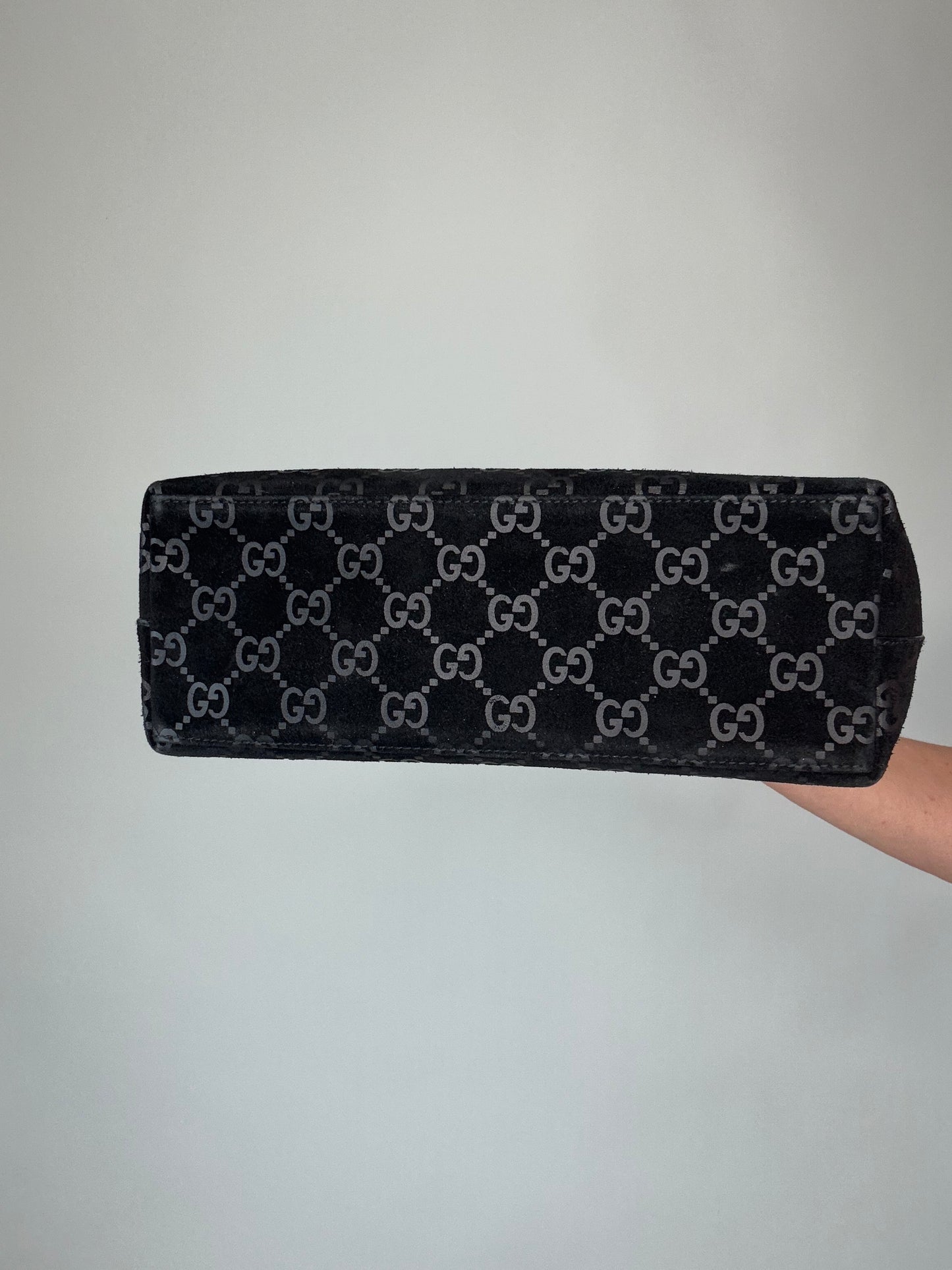 Gucci Monogram Buckskin Suede Bamboo Top Handle