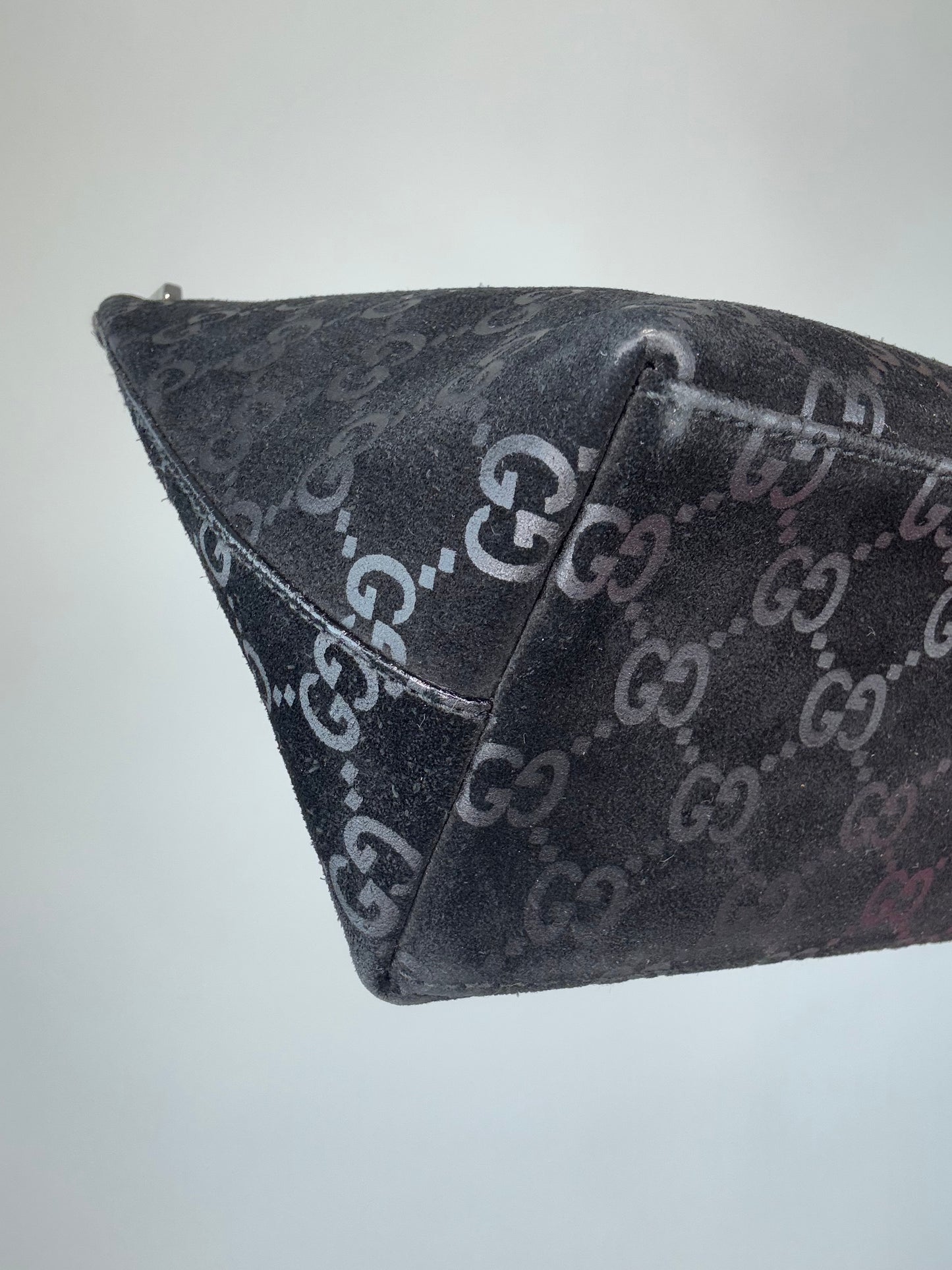 Gucci Monogram Buckskin Suede Bamboo Top Handle