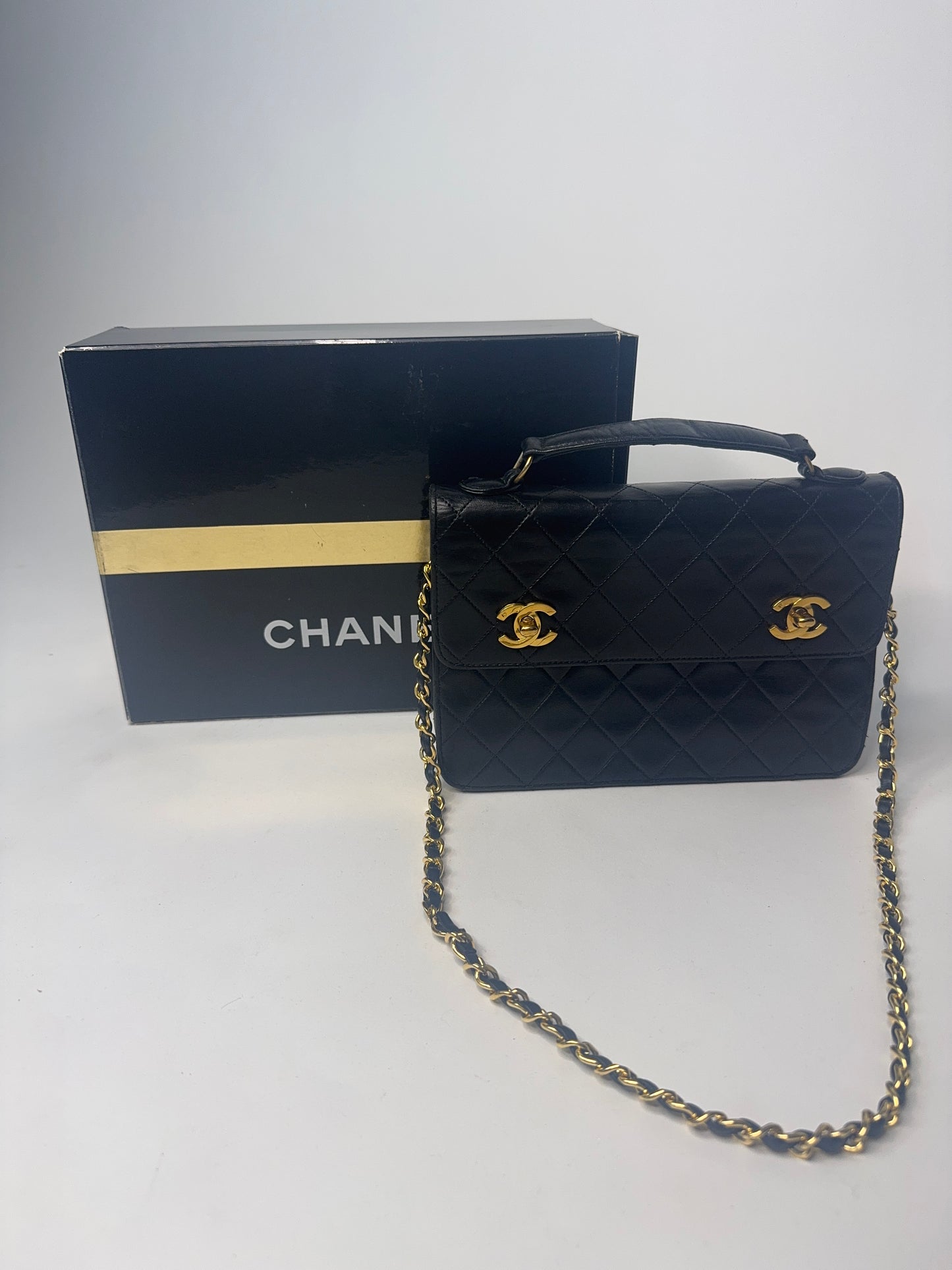 Chanel Extremely Rare Vintage Double Turn Lock Briefcase Bag