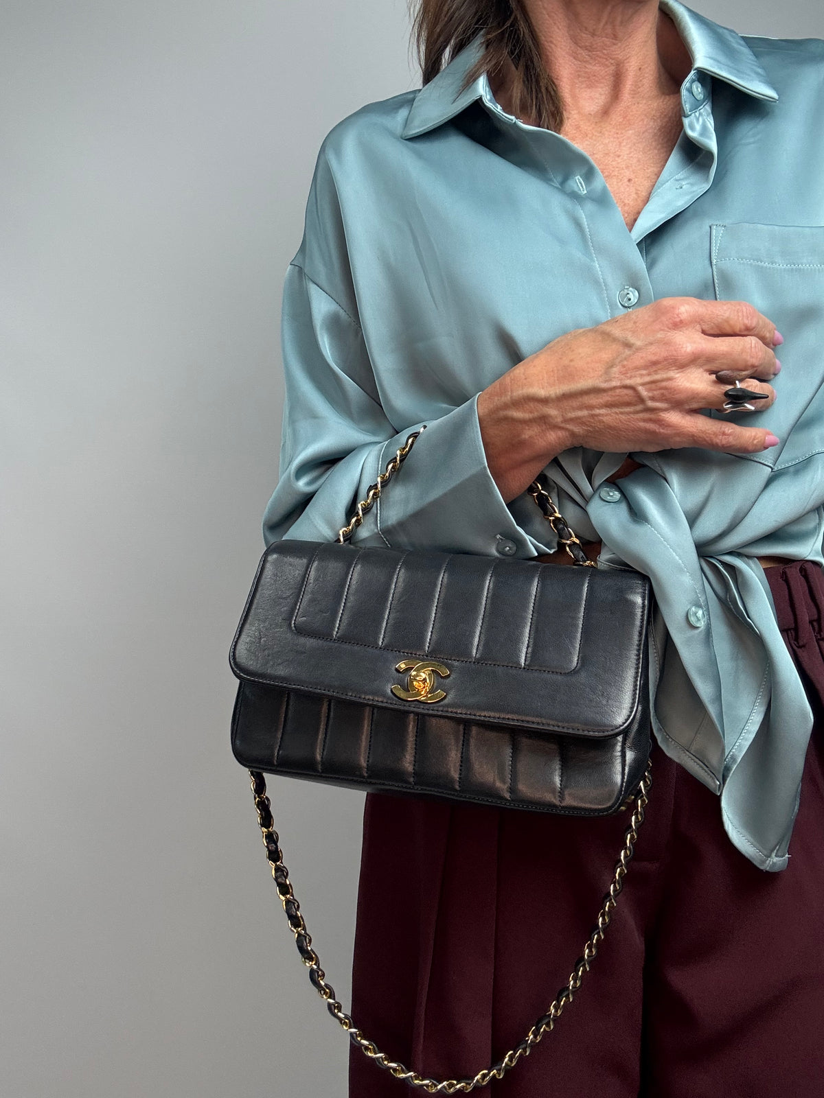 Chanel Black Vertical Quilted Lambskin Single Flap Bag