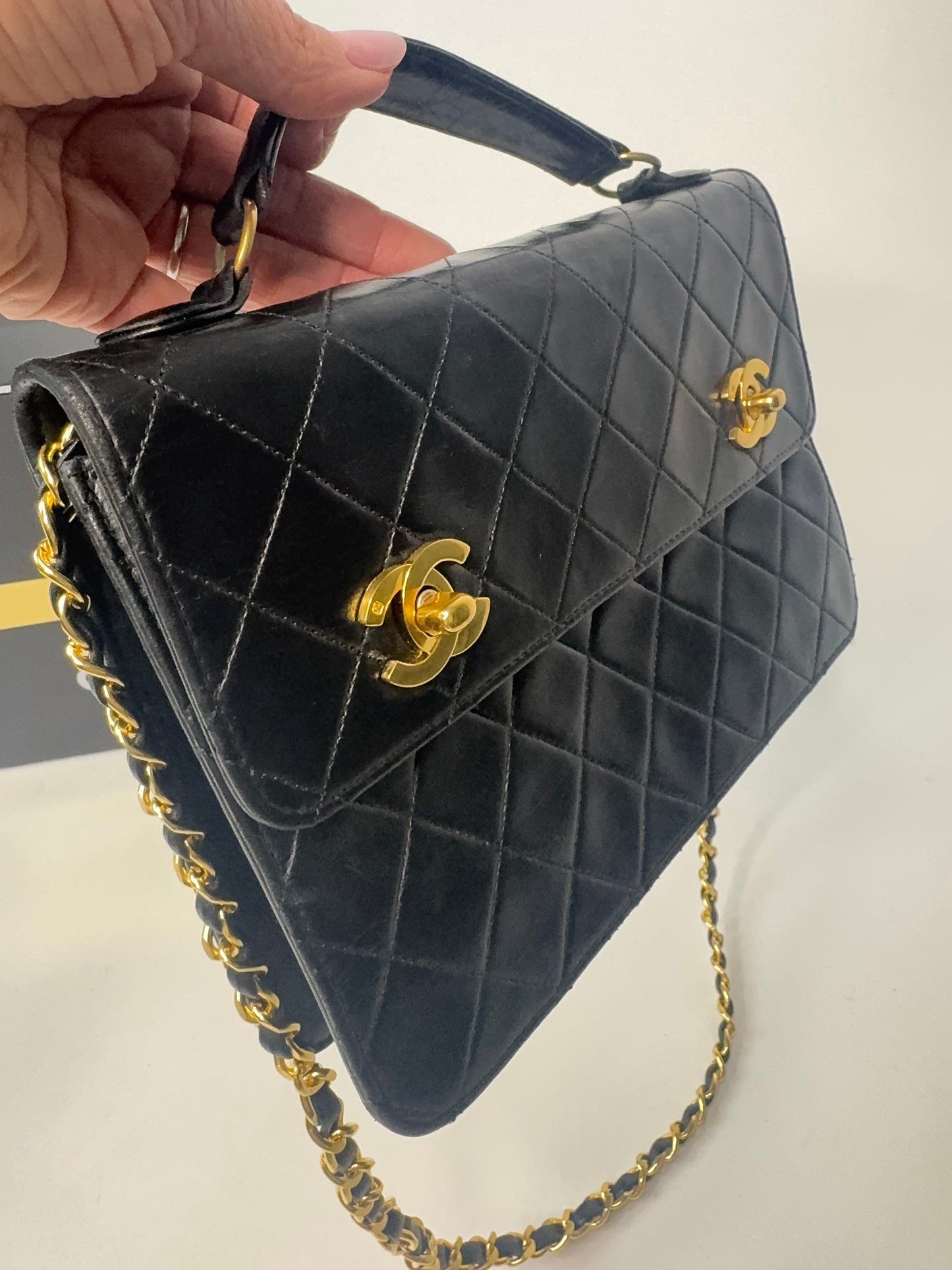 Chanel Extremely Rare Vintage Double Turn Lock Briefcase Bag