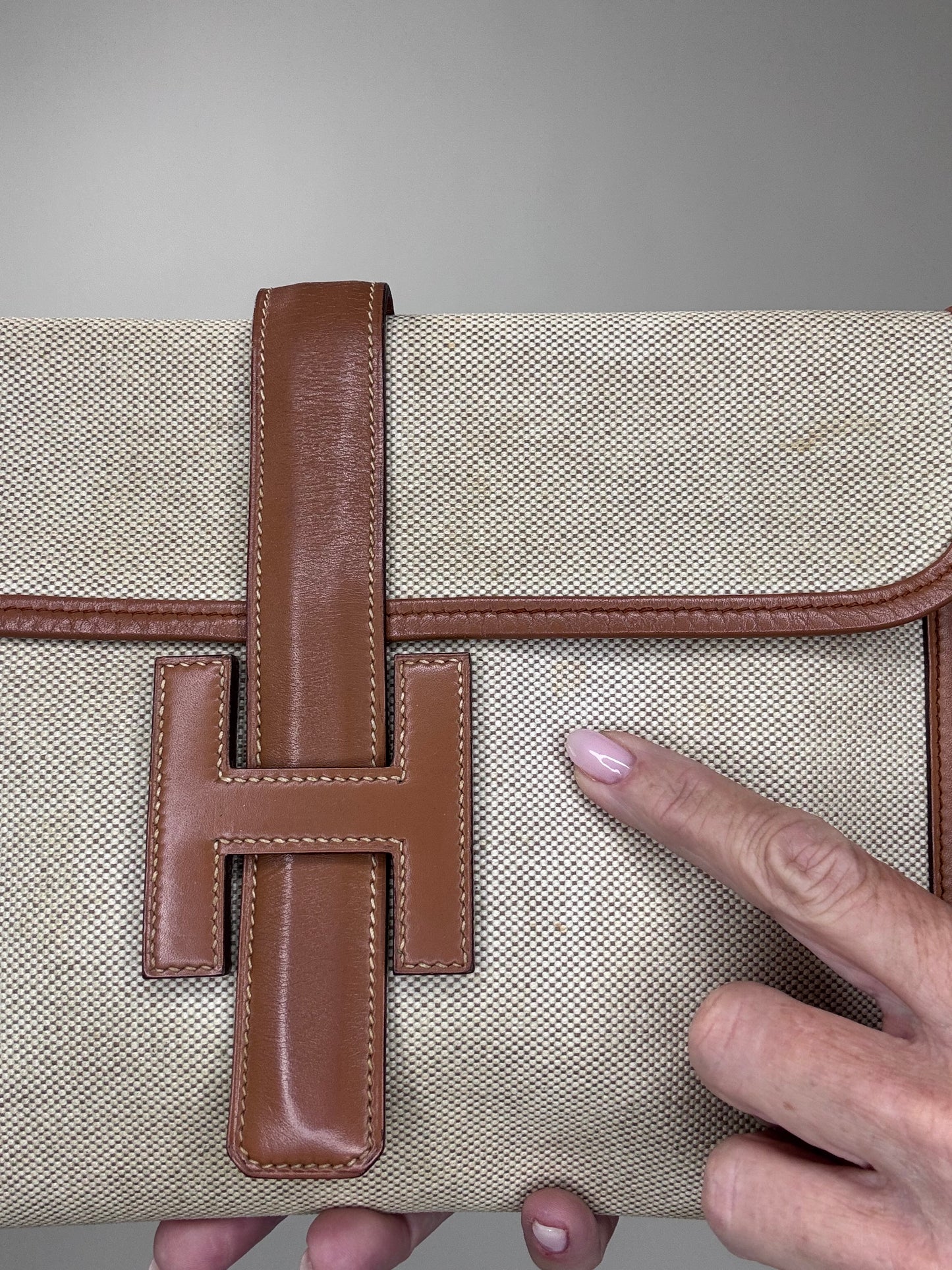 Hermes Peau Porc Toile Vintage Jige PM Clutch