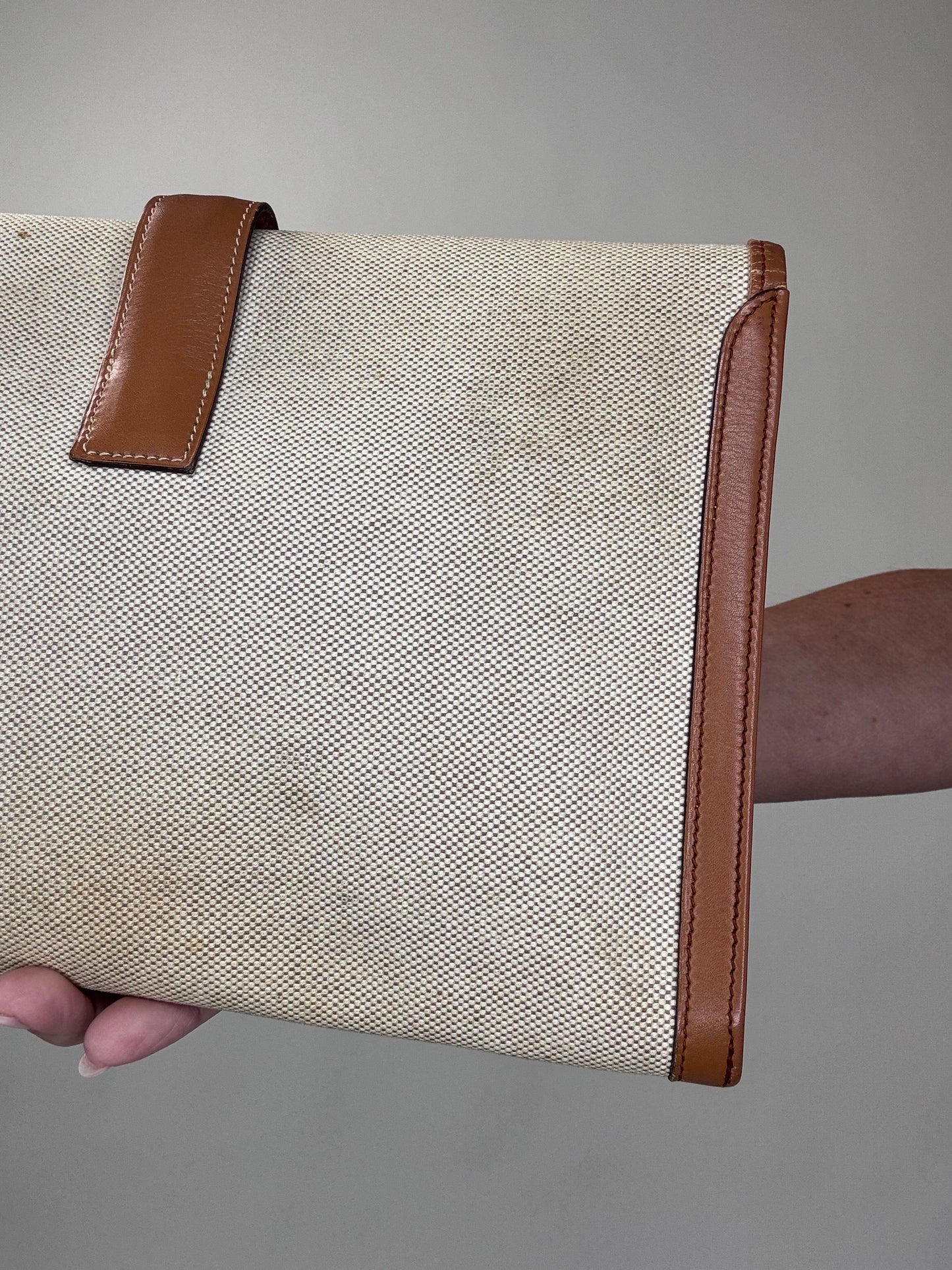 Hermes Peau Porc Toile Vintage Jige PM Clutch