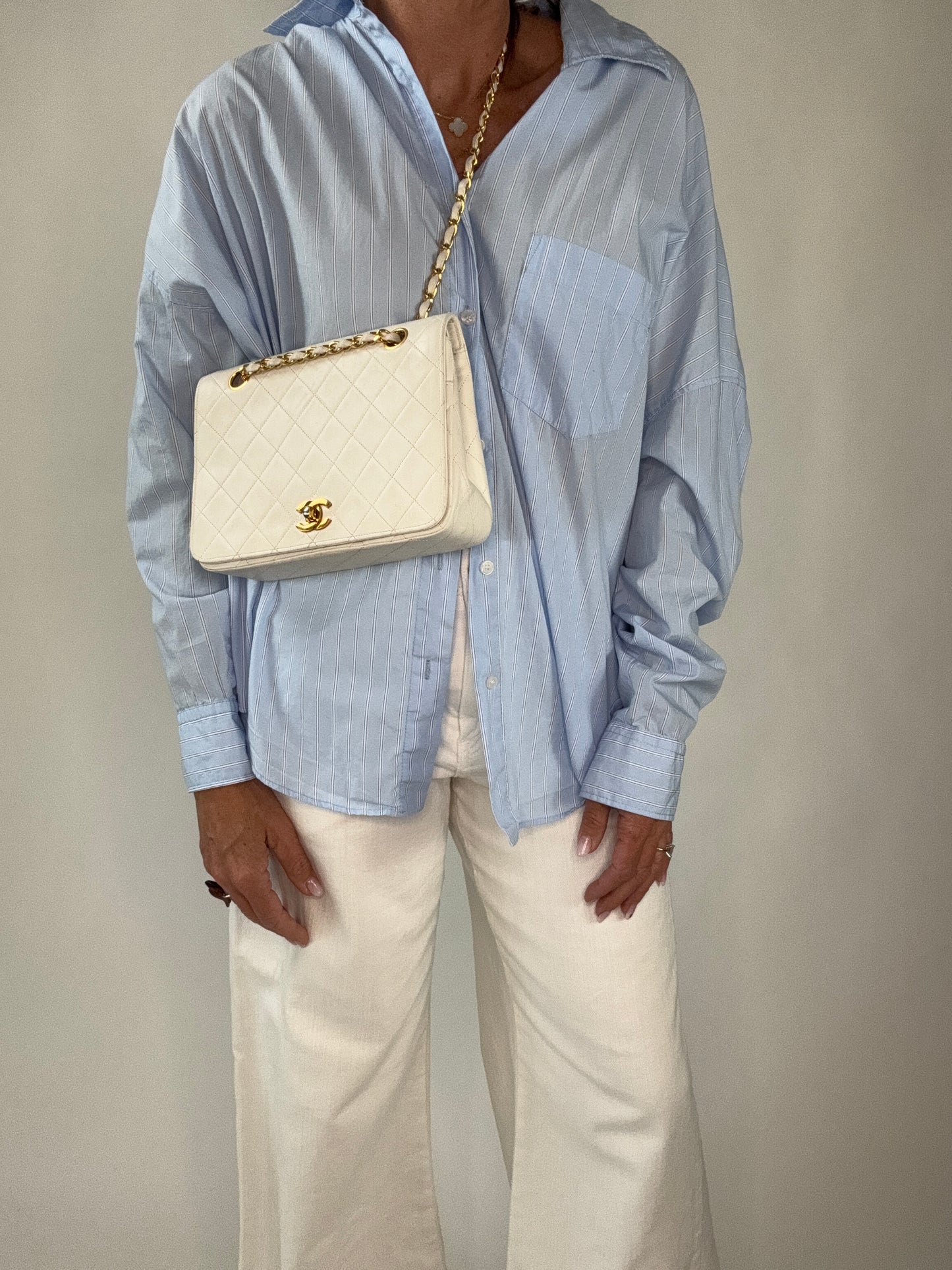Chanel CC Matelasse Single Flap White
