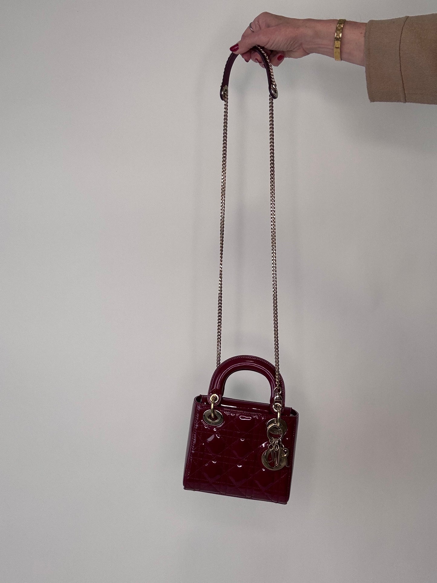Dior Mini Cannage Lady Two Way Cherry Red Patent Leather