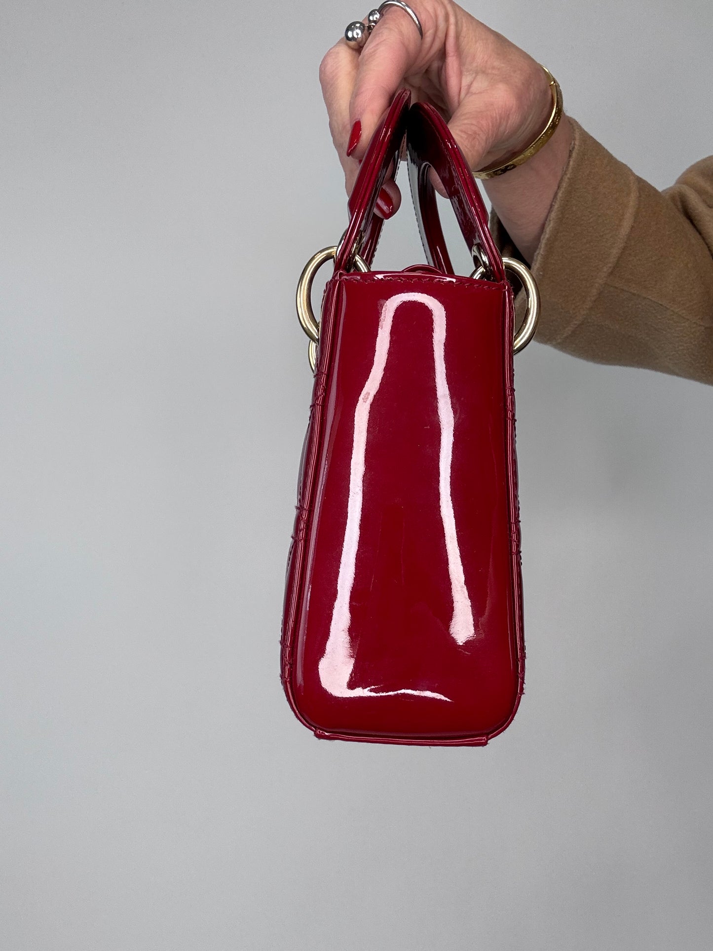 Dior Mini Cannage Lady Two Way Cherry Red Patent Leather