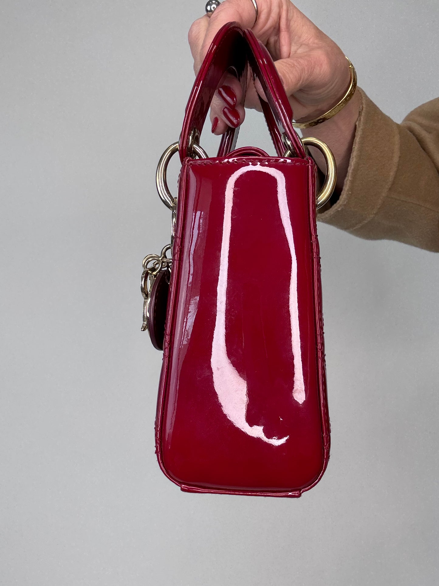 Dior Mini Cannage Lady Two Way Cherry Red Patent Leather