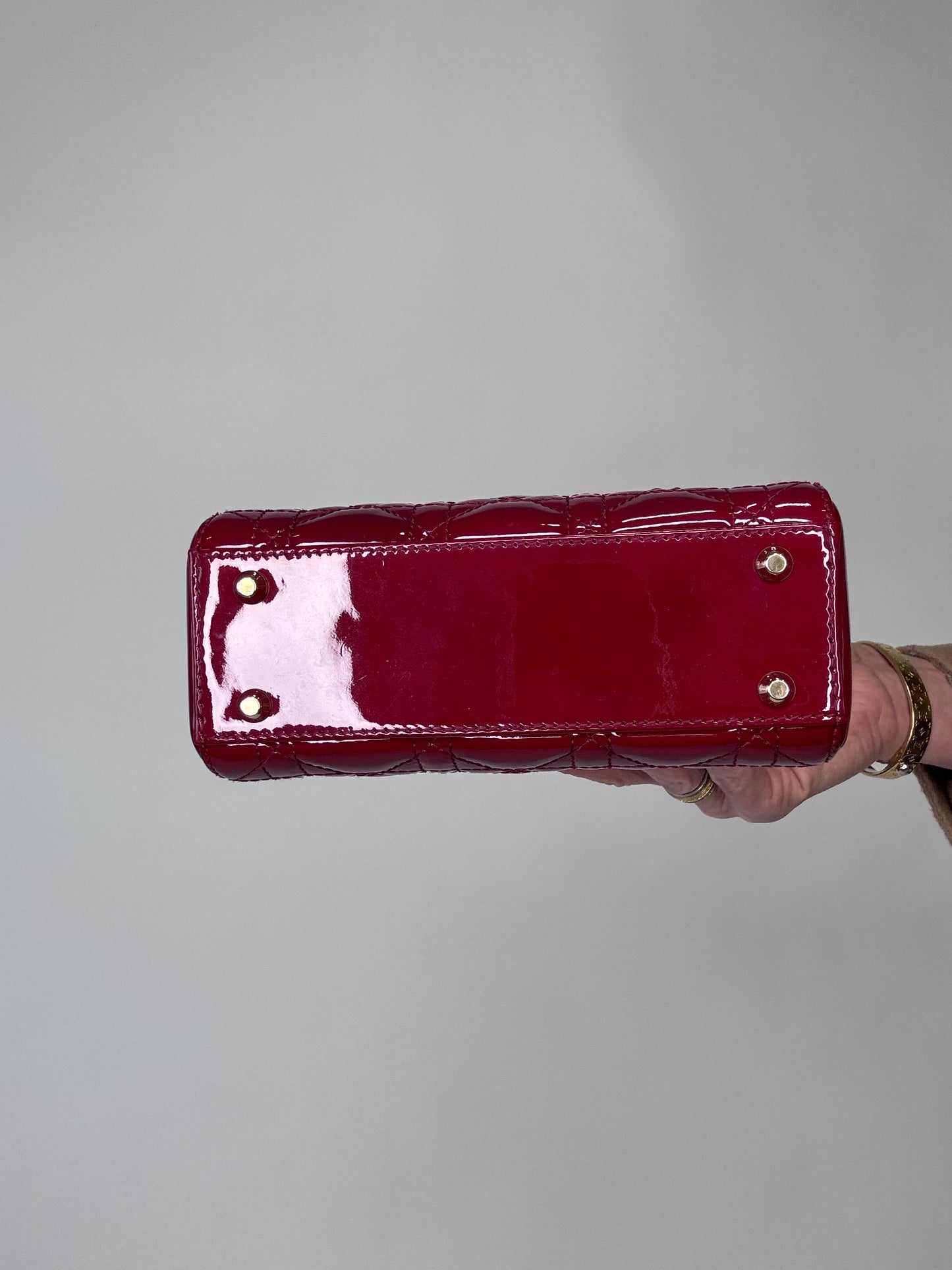 Dior Mini Cannage Lady Two Way Cherry Red Patent Leather