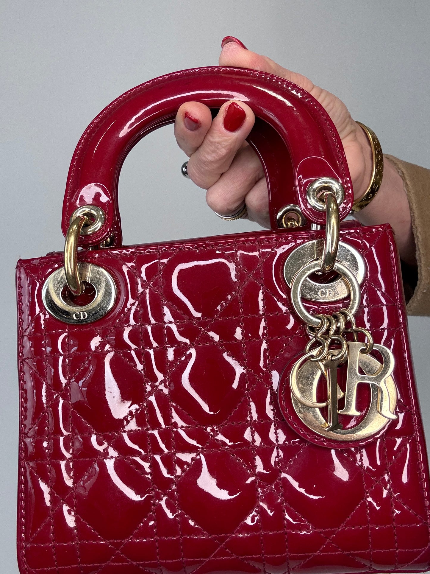 Dior Mini Cannage Lady Two Way Cherry Red Patent Leather