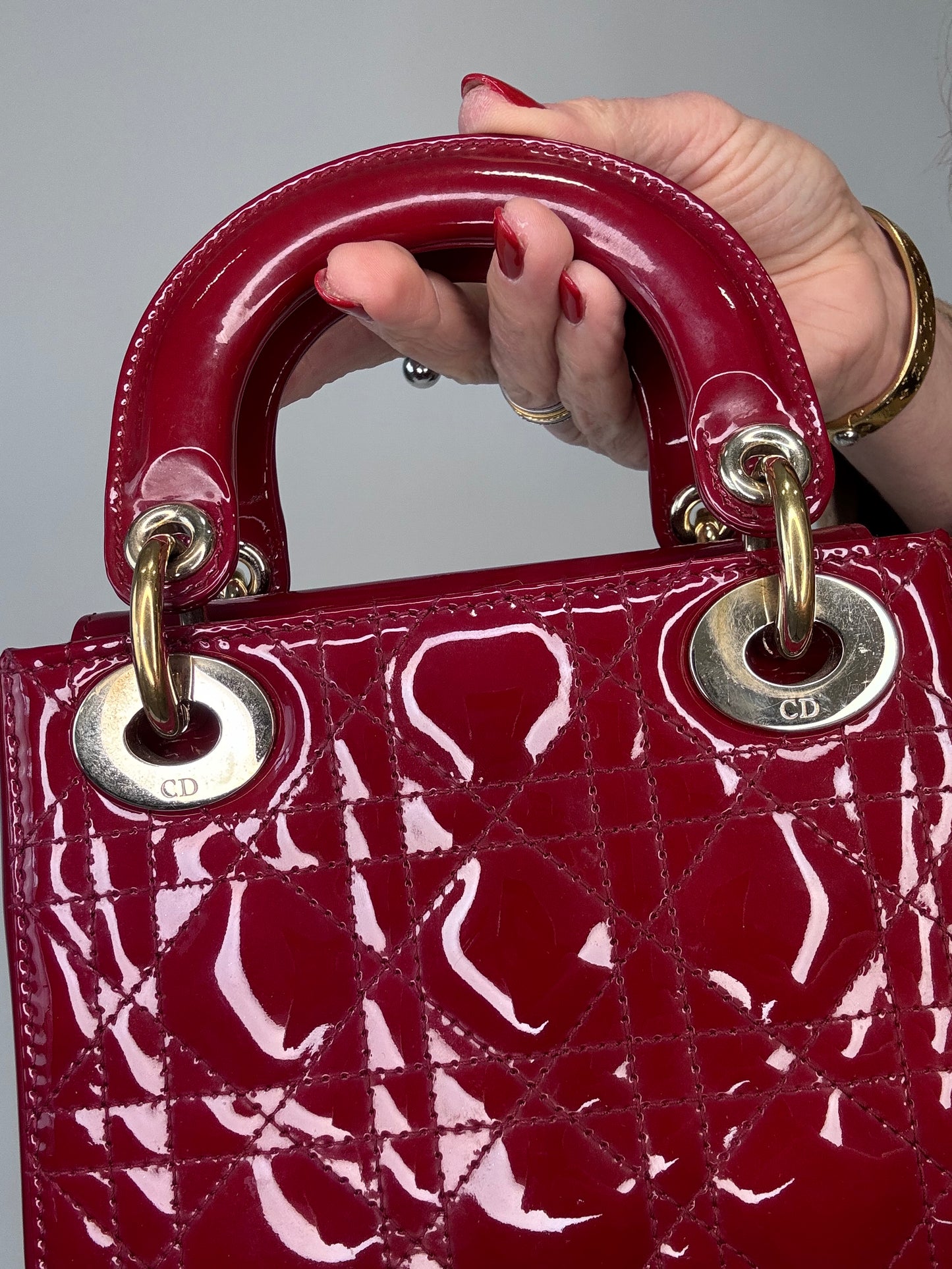 Dior Mini Cannage Lady Two Way Cherry Red Patent Leather