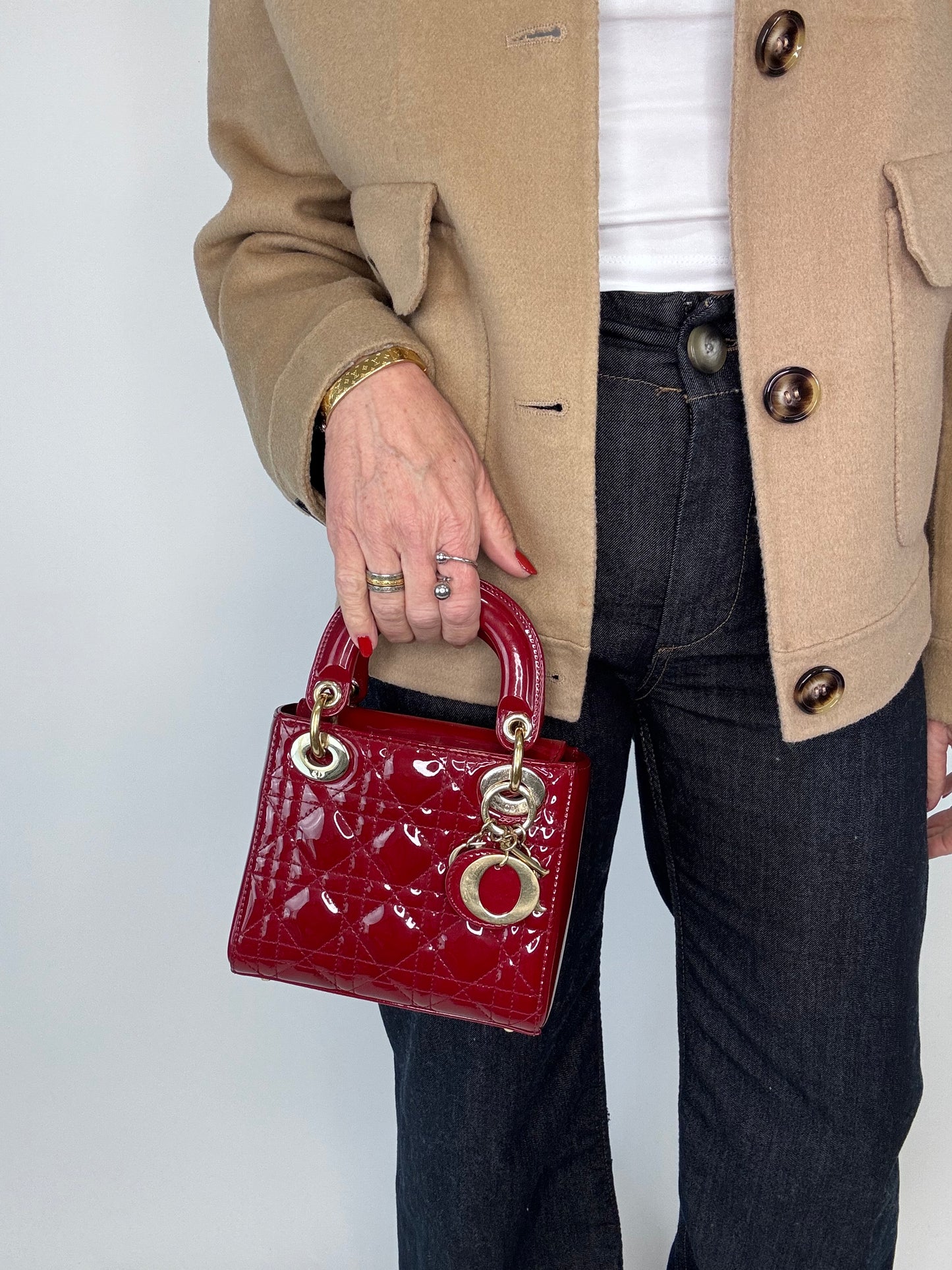 Dior Mini Cannage Lady Two Way Cherry Red Patent Leather