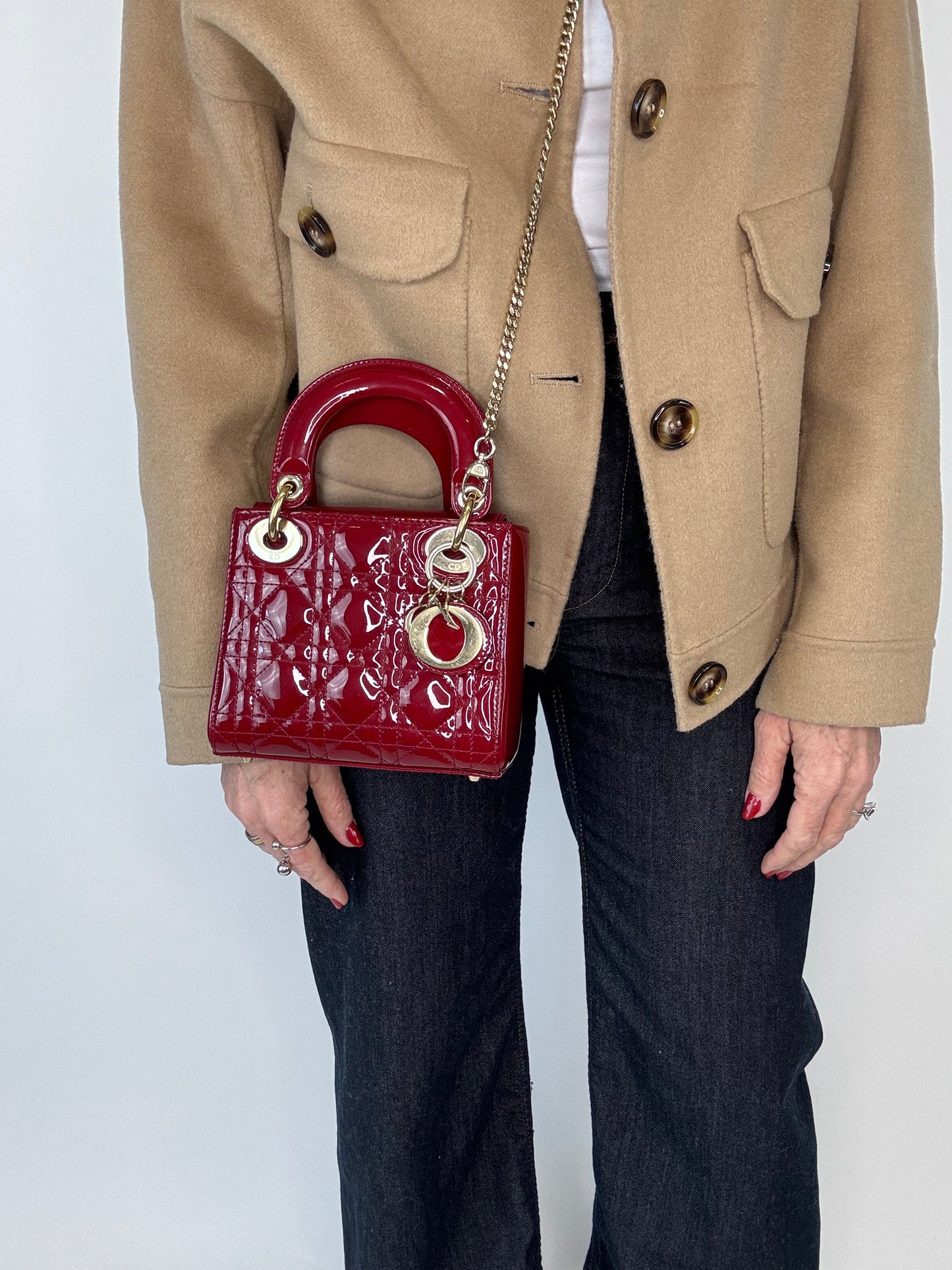 Dior Mini Cannage Lady Two Way Cherry Red Patent Leather