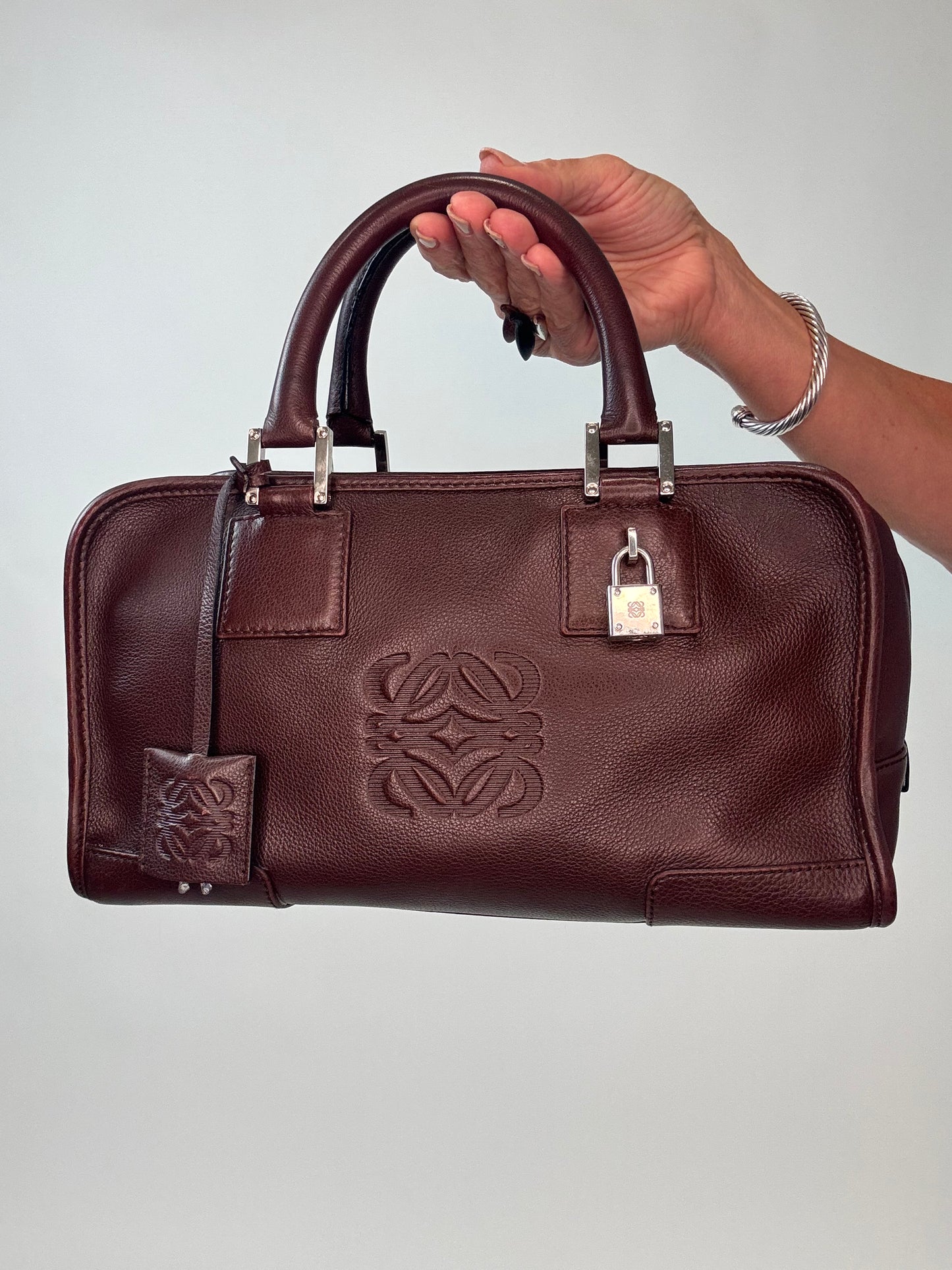 Loewe Amazona 28 Calfskin Leather Satchel - Burgundy Brown