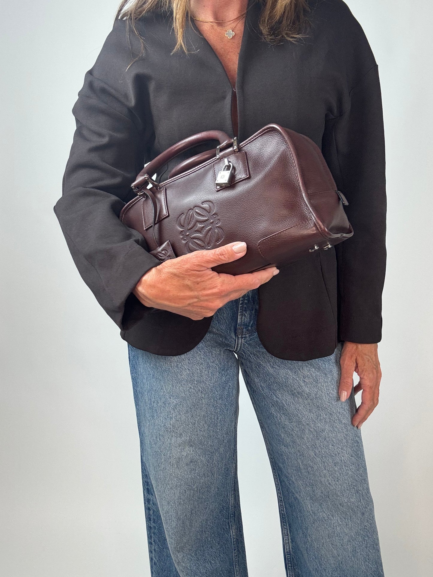 Loewe Amazona 28 Calfskin Leather Satchel - Burgundy Brown