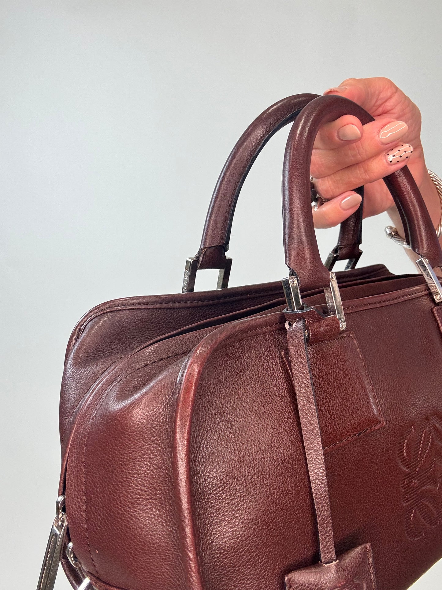 Loewe Amazona 28 Calfskin Leather Satchel - Burgundy Brown