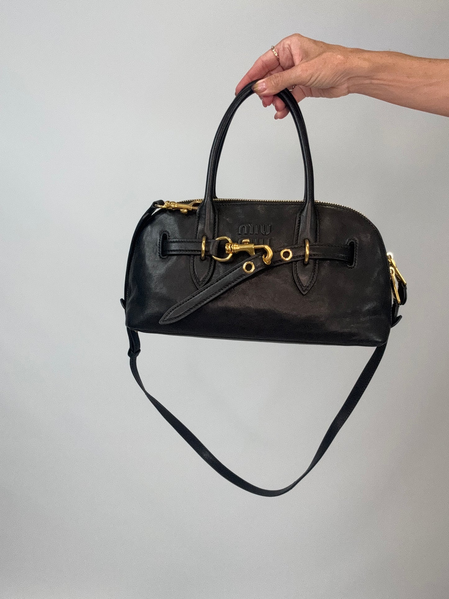 Miu Miu Aventure Nappa Leather Top Handle - Black