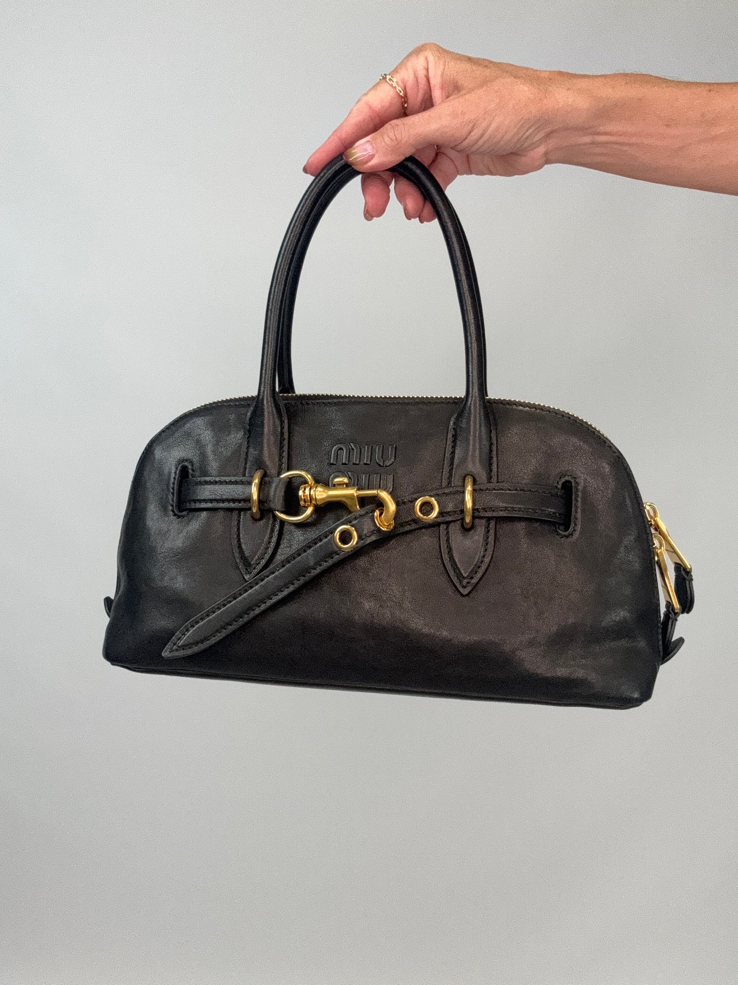 Miu Miu Aventure Nappa Leather Top Handle - Black