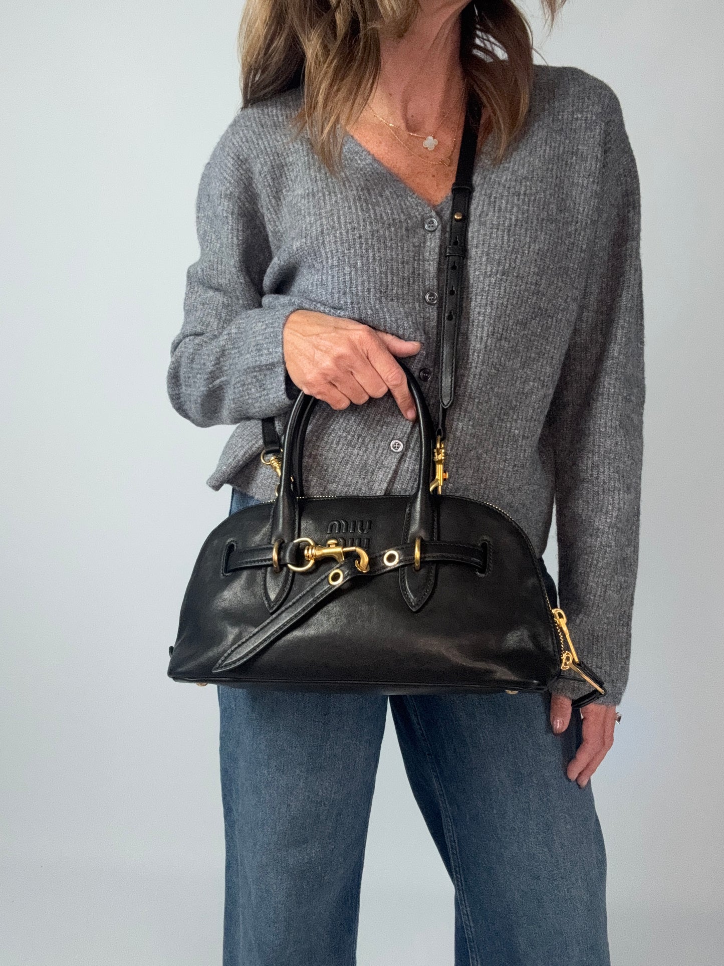 Miu Miu Aventure Nappa Leather Top Handle - Black