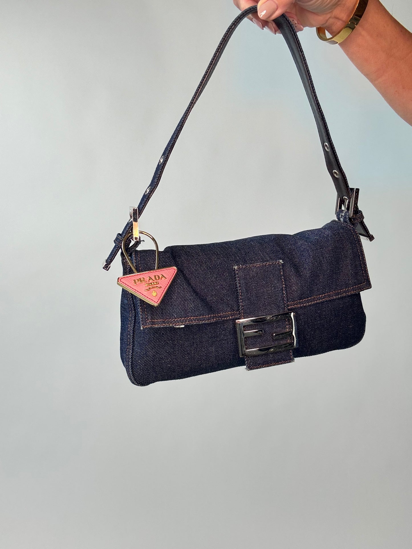 Prada Saffiano Leather Key Chain / Bag Charm - Pink