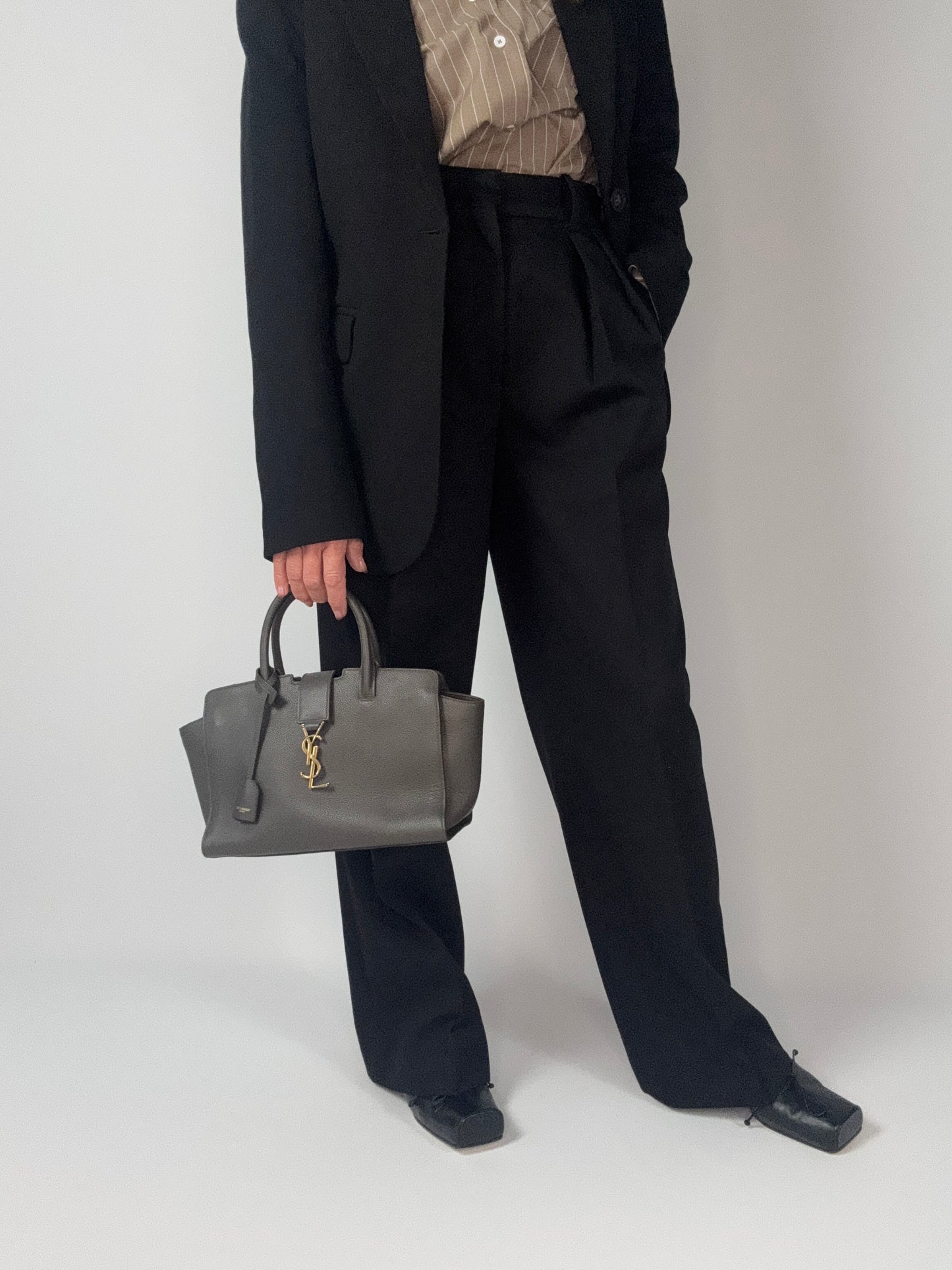 Saint Laurent Downtown Monogram Cabas Baby Tote- Grey