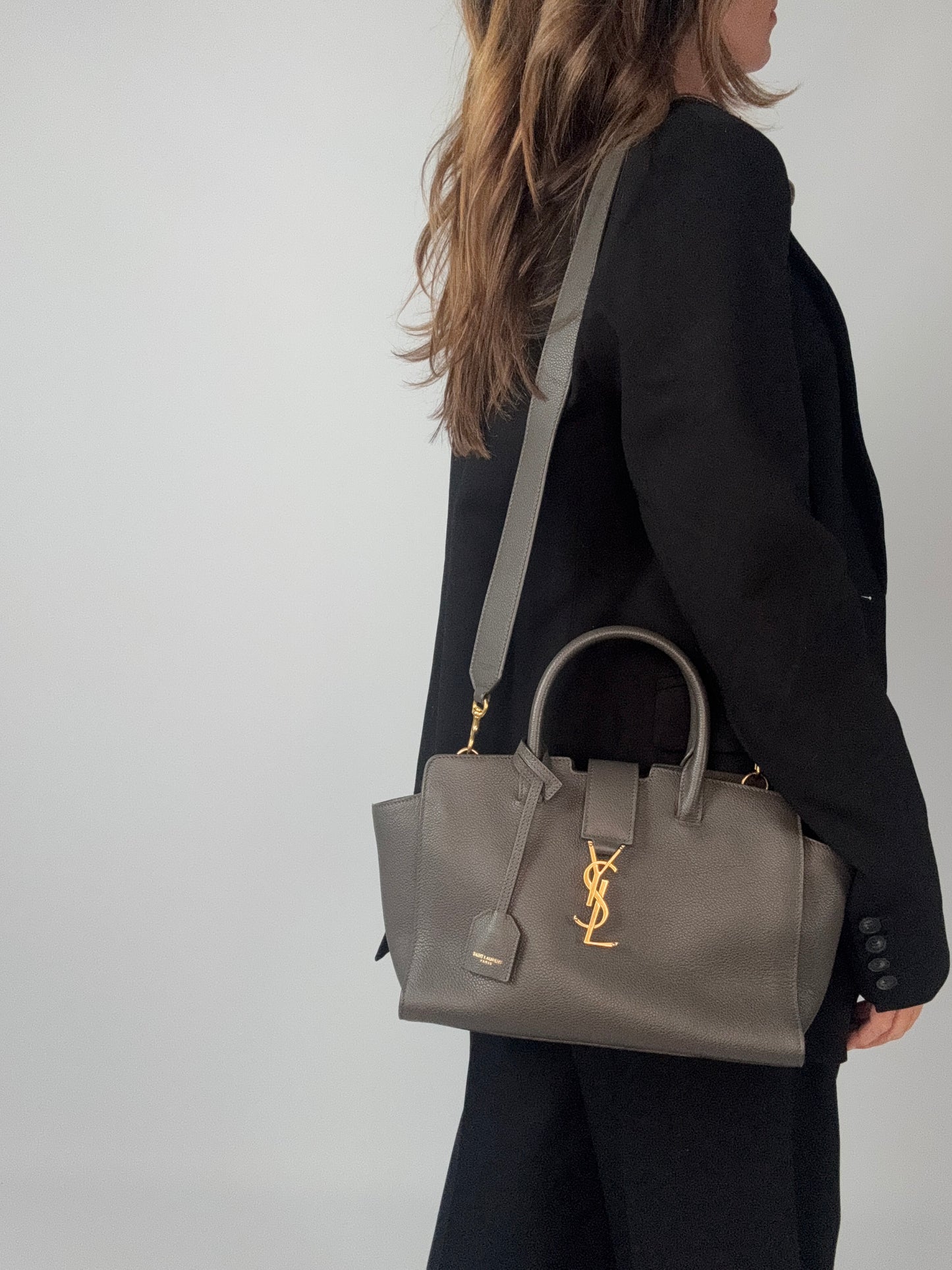 Saint Laurent Downtown Monogram Cabas Baby Tote- Grey