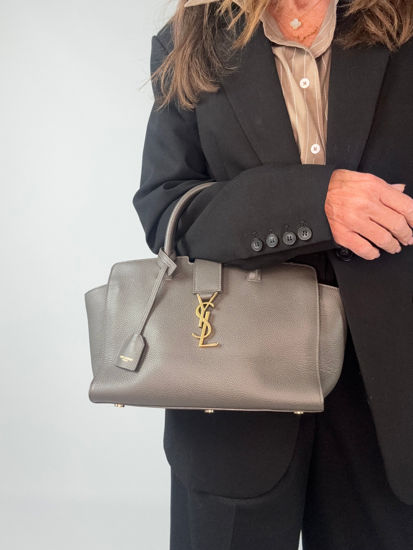 Saint Laurent Downtown Monogram Cabas Baby Tote- Grey