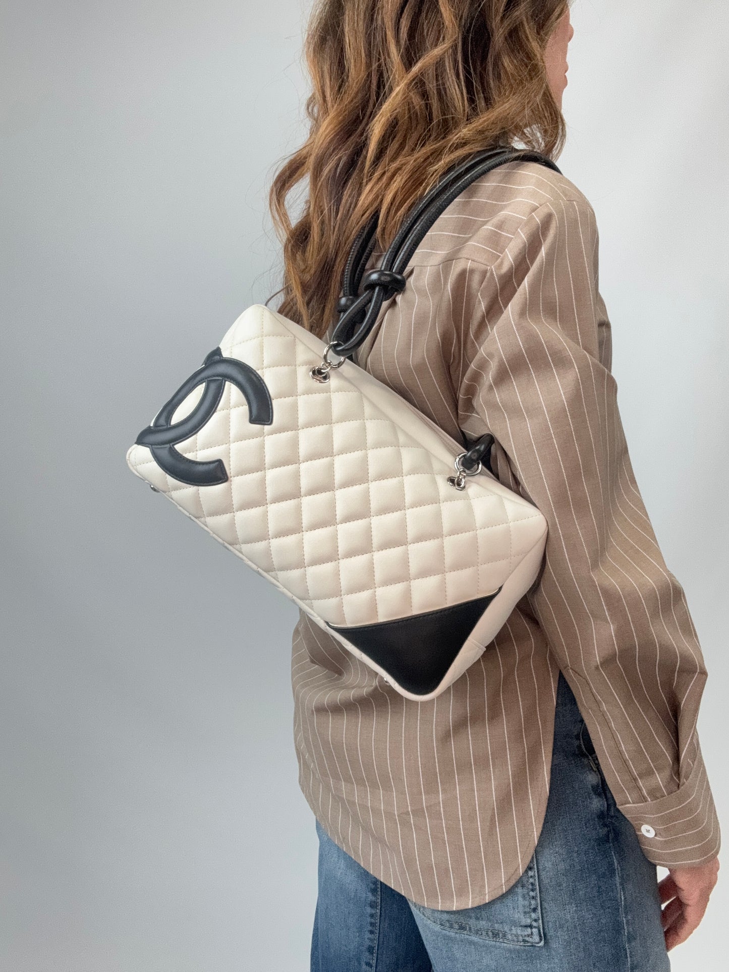 Chanel Cambon Ligne Bowler Bag modeled