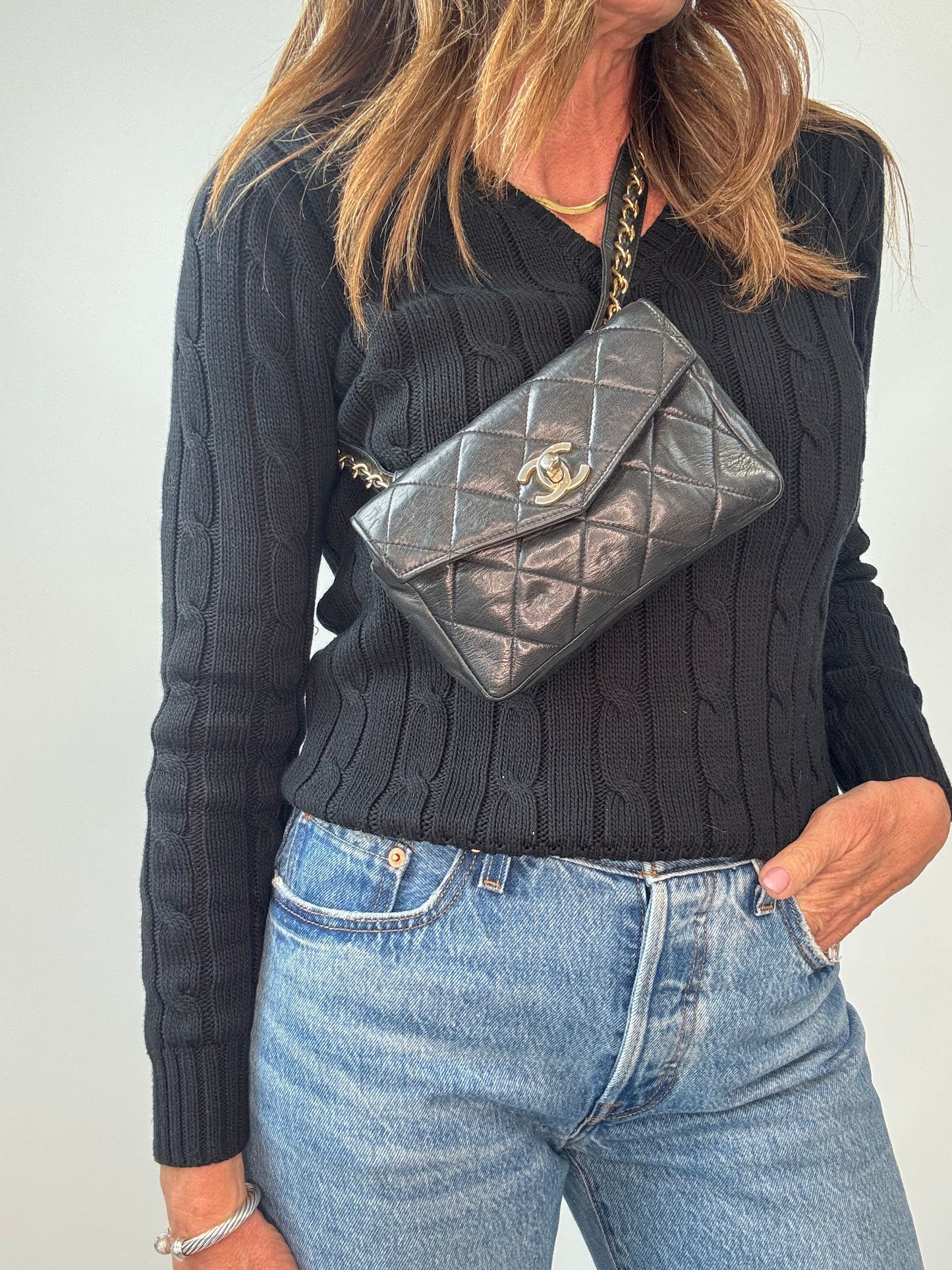 Chanel Quilted Lambskin Envelope Waist Bag modeled 2