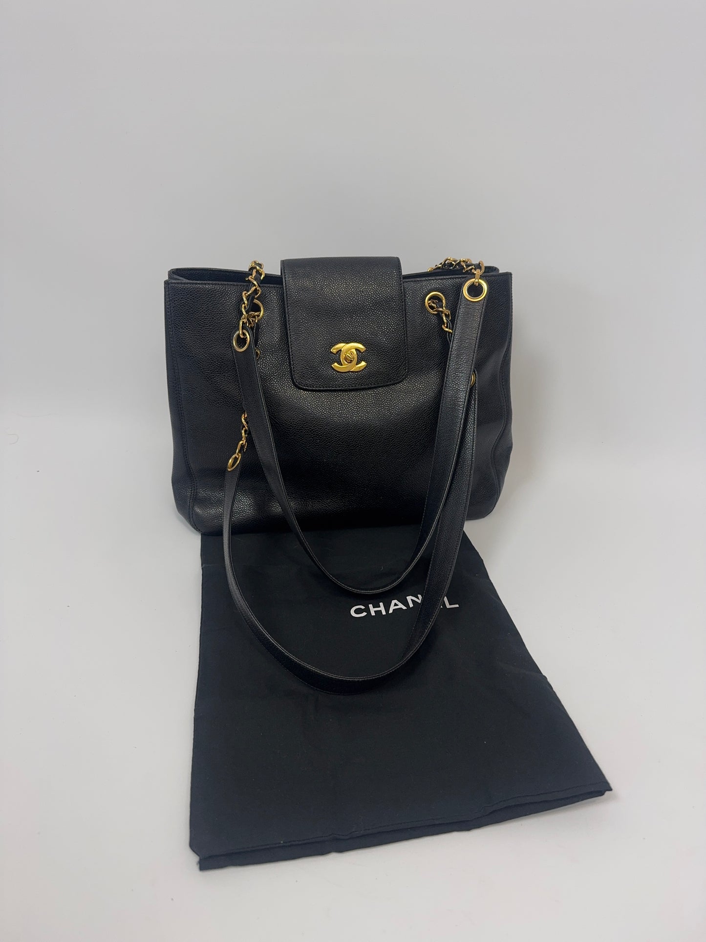 Chanel Supermodel Caviar Leather Tote - Black with dust bag