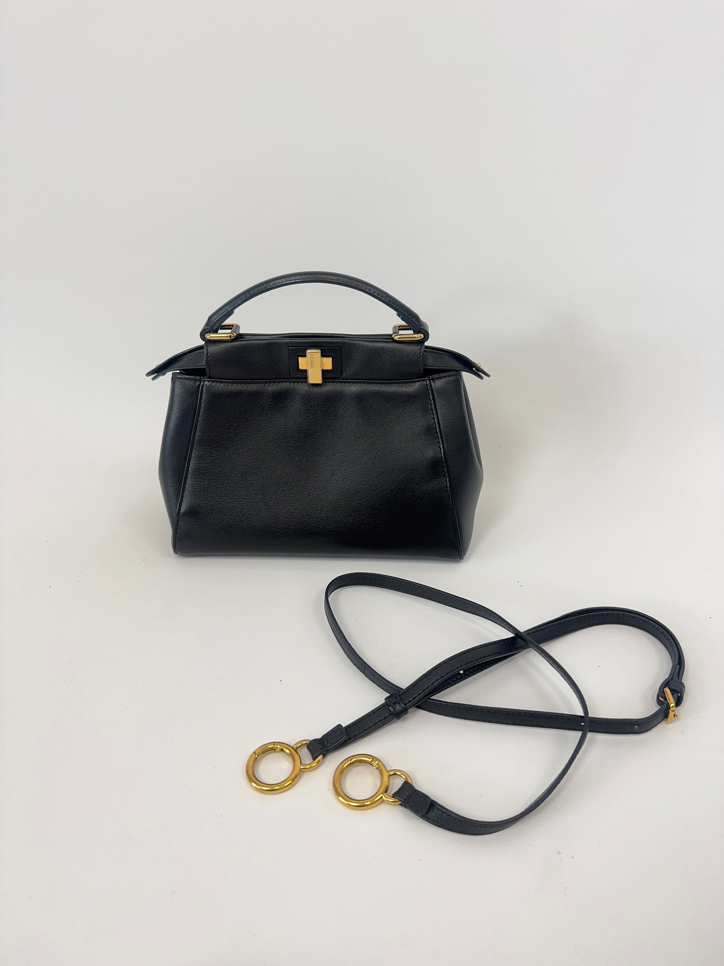 Fendi Monster Eyes Mini Peekaboo Satchel in Black with shoulder strap
