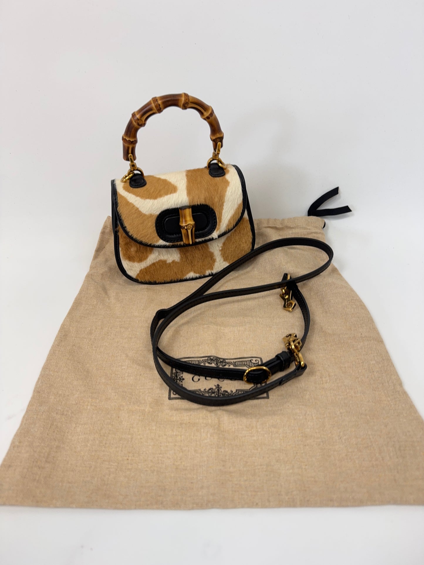 Gucci 1947 Bamboo Top Handle Mini Pony Hair Bag with dust bag