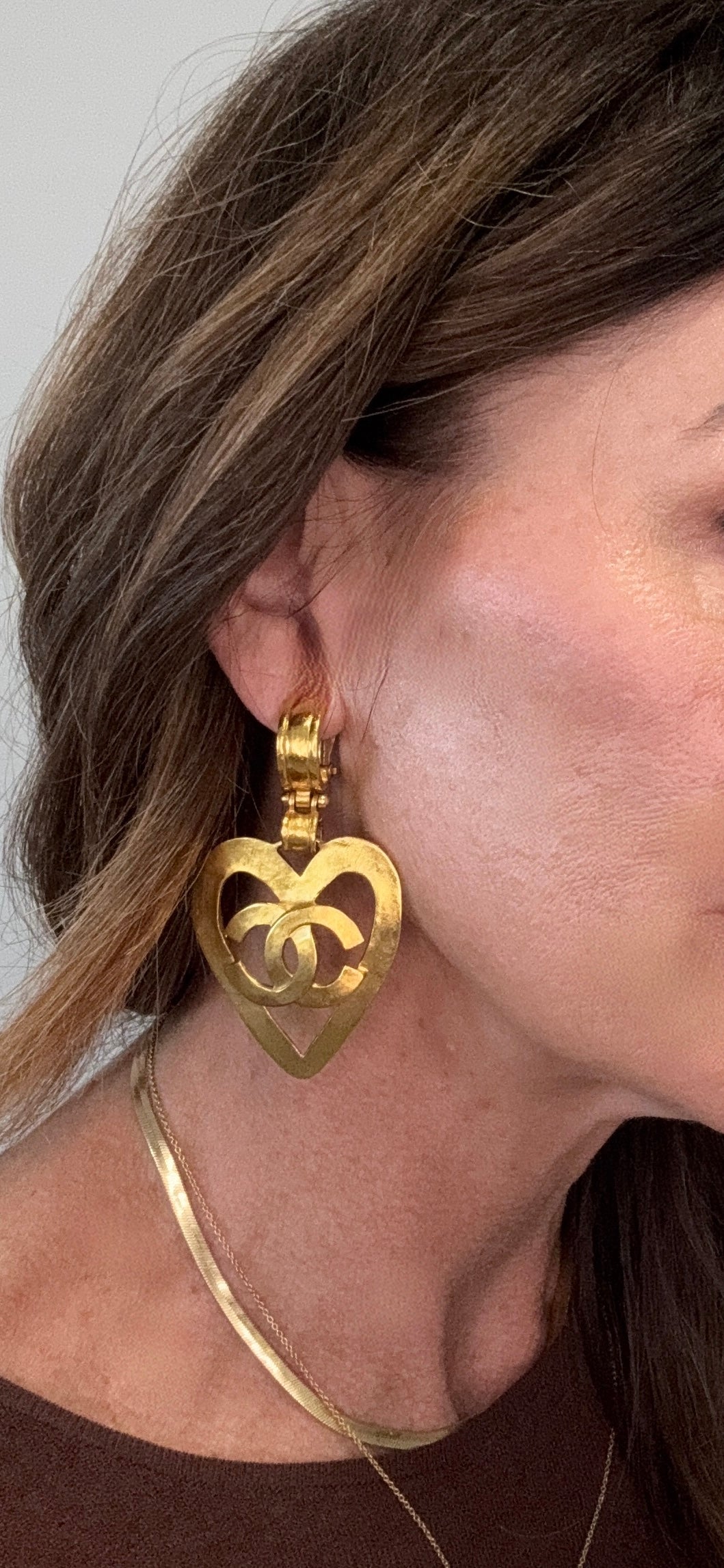 Chanel 1995 Heart Dangle Clip On Earrings