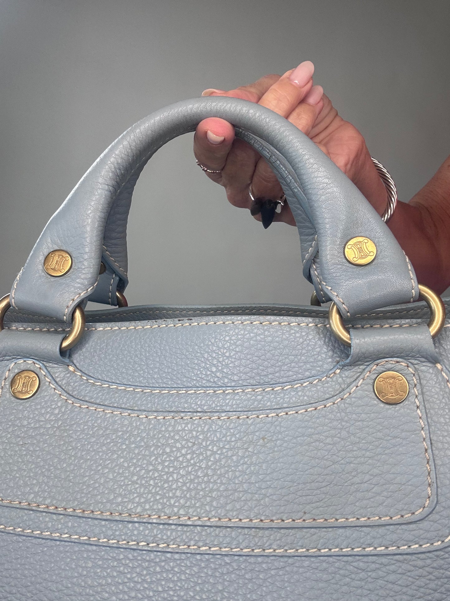 Celine Leather Triomphe Boogie Bag - Light Blue