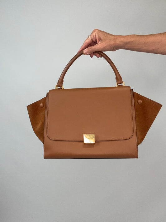 Celine Trapeze Leather Medium Bag - Carmel Brown