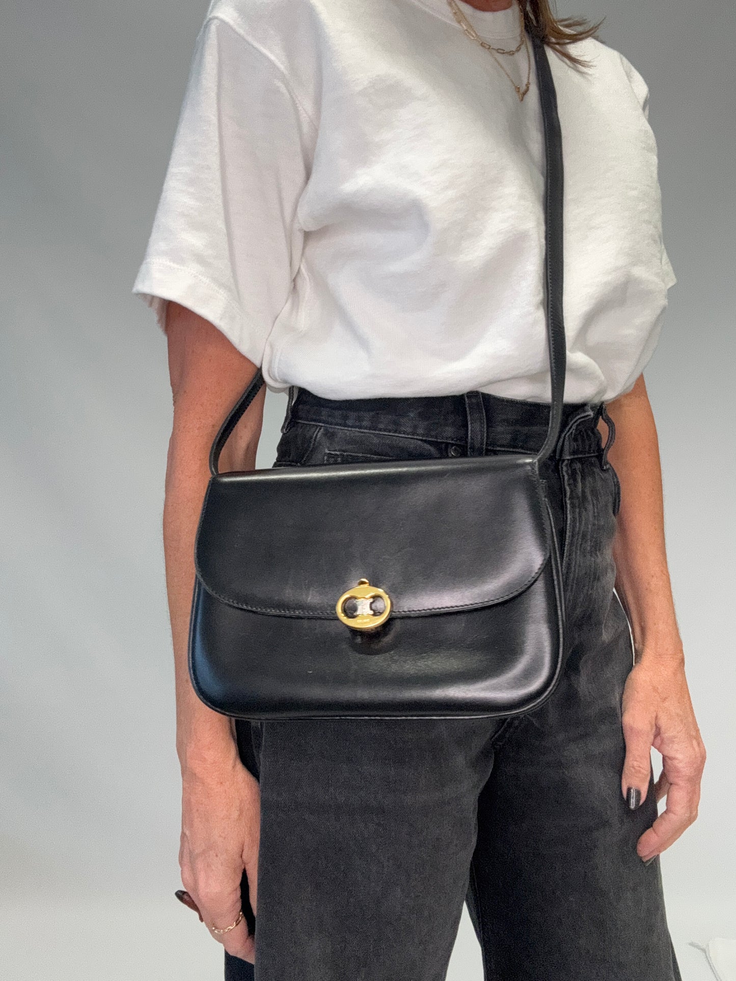 Celine Triomphe Shoulder Bag - Black / Vintage