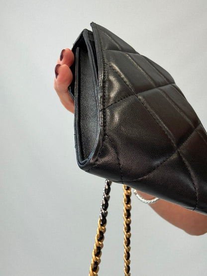 Chanel 19 Lambskin Quilted Phone Holder w/Chain - Black