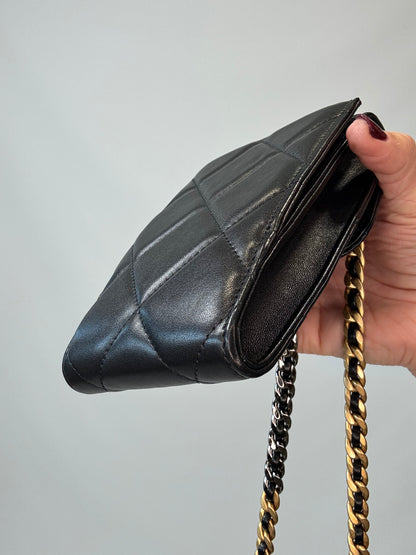 Chanel 19 Lambskin Quilted Phone Holder w/Chain - Black
