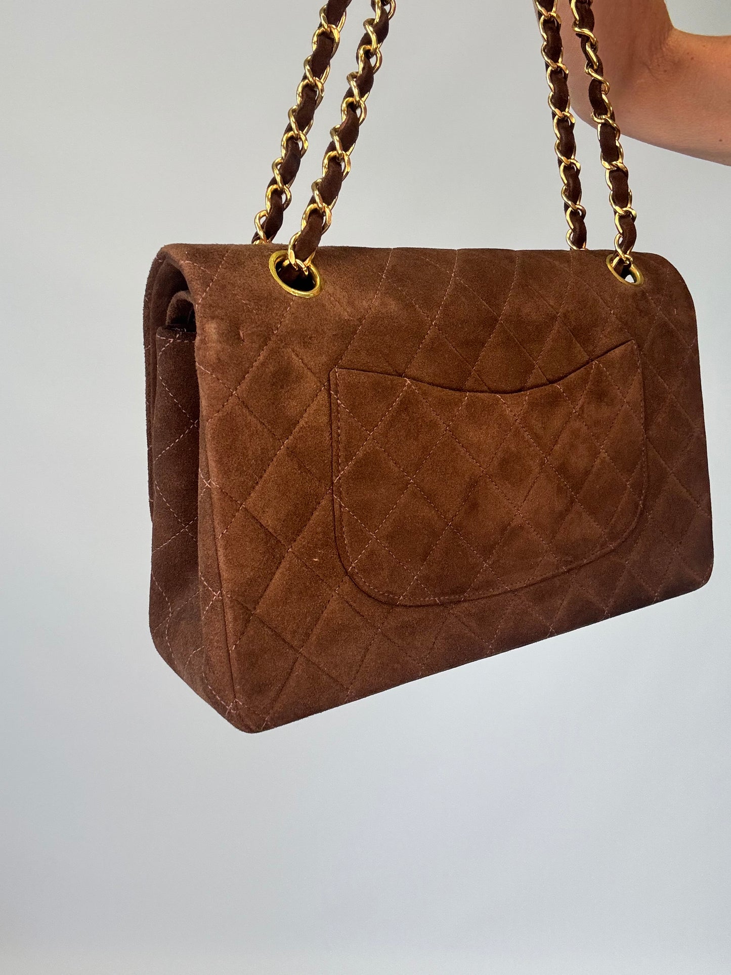 Chanel Brown Quilted Suede Double Flap - Vintage