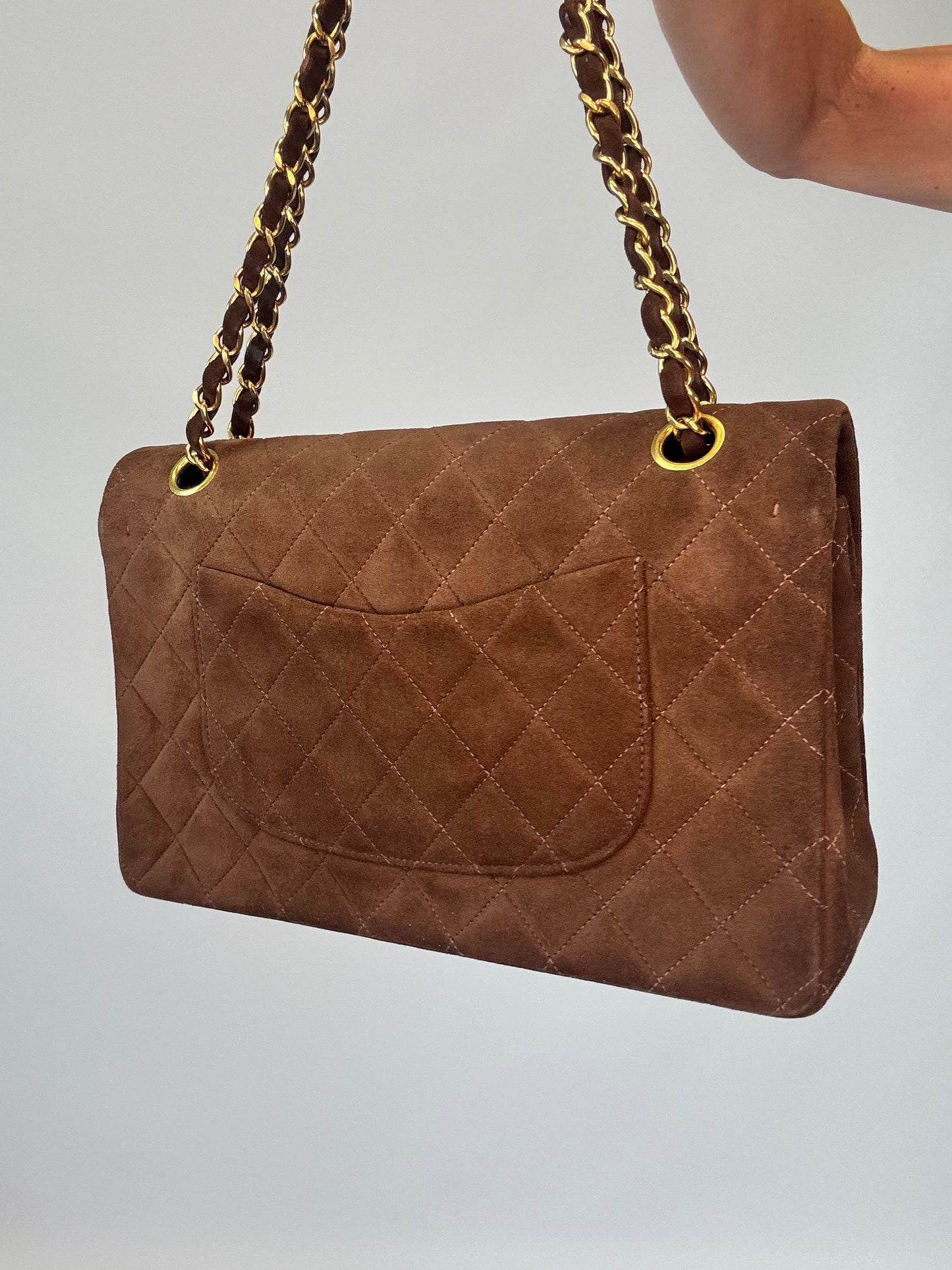 Chanel Brown Quilted Suede Double Flap - Vintage